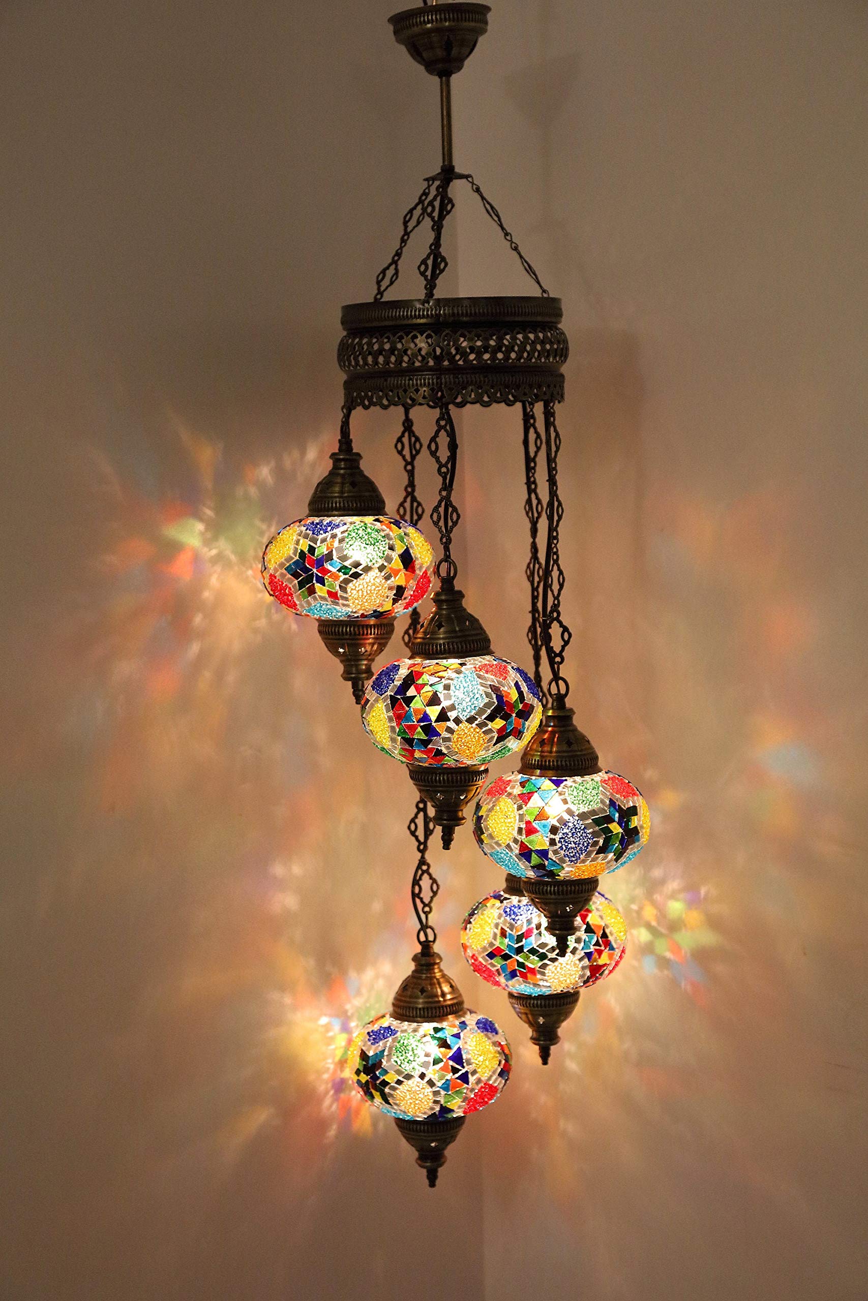 5 Globes Mosaic Chandelier - Turkish Moroccan Mosaic Lamp - Handmade Ceiling Pendant Light - Decorative Hanging Lantern for Bedroom, Living Room & Dining Room - Perfect Home Decor Gift for Wedding & Housewarming