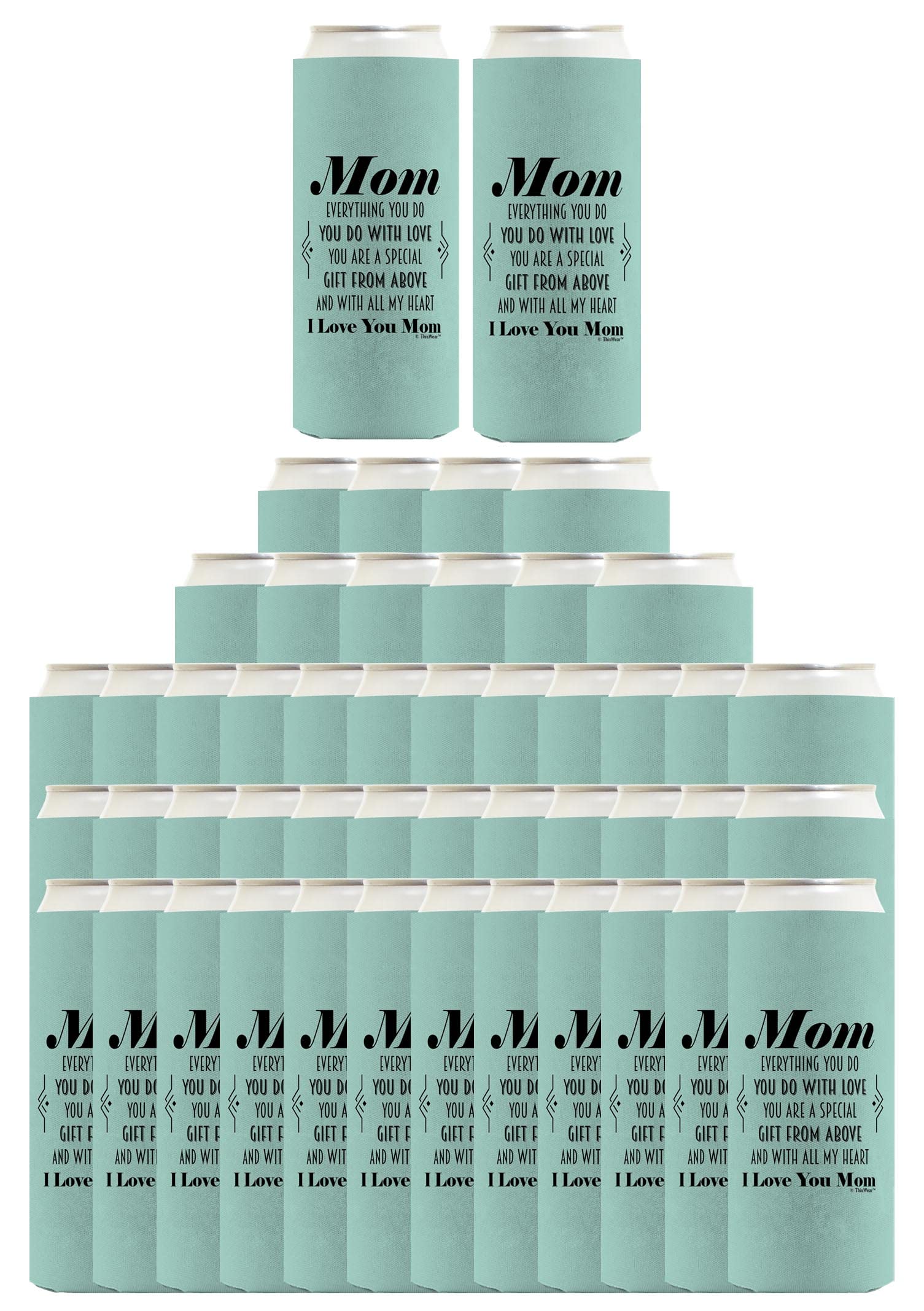 Inspirational Mom Gifts for Women - 48-Pack Ultra Slim Can Coolers with 'You Are A Gift From Above' Poem - Perfect for Mother's Day, Birthday & Appreciation Gifts