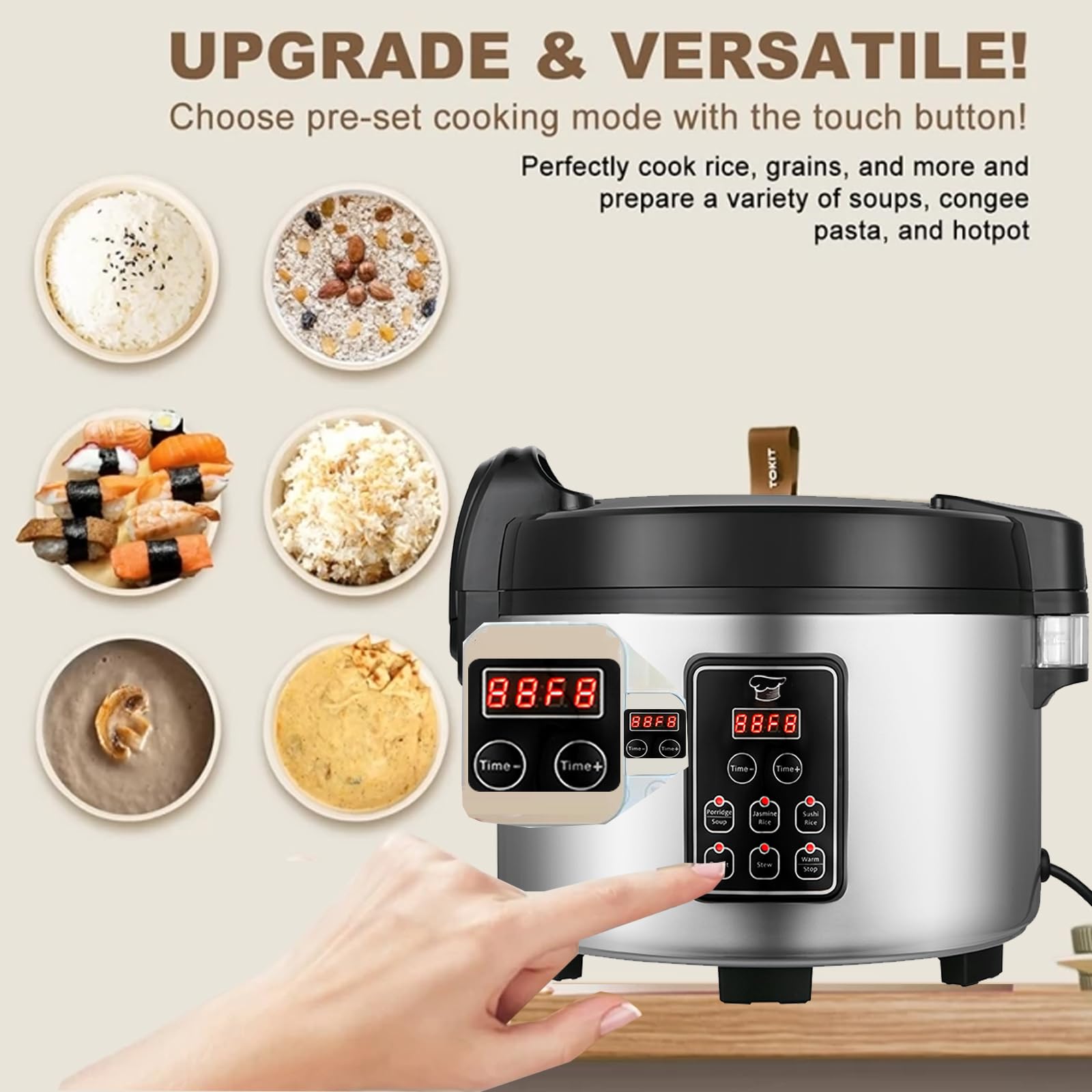15L Commercial Rice Cooker & Warmer - 84 Cups Cooked (15.8 QT) Large Smart Rice Cooker with 6 Cooking Functions, 24-Hour Delay Timer, LED Display & Auto Keep Warm | Non-Stick Inner Pot | Perfect for Restaurants, Catering & Large Family Gatherings