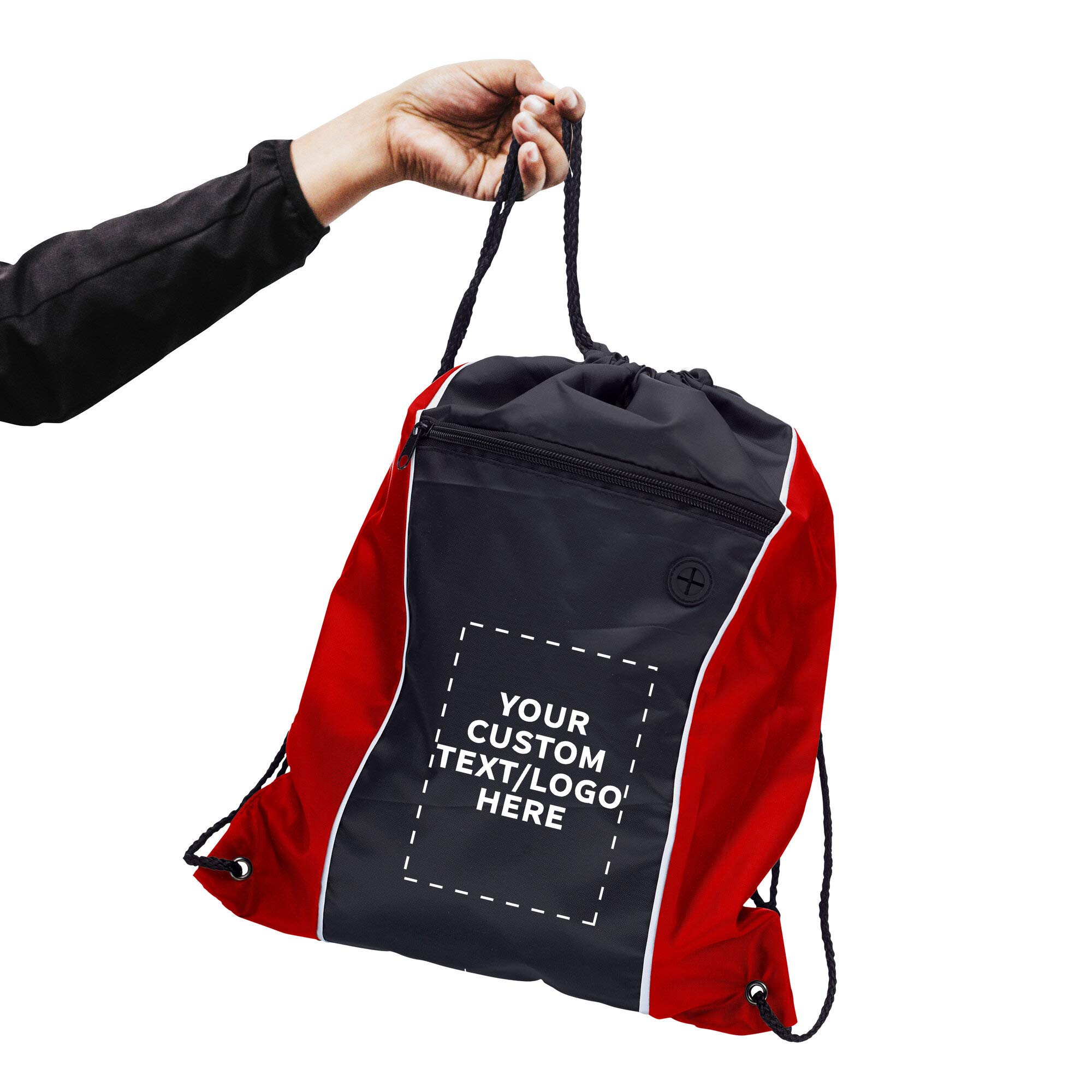 Customizable Two-Tone Drawstring Backpacks - 100 Pack Non-Woven Durable Sports Bags - Add Your Text & Logo - Perfect for Gym, Travel, Work & Outdoor Activities - Bulk Discount Promo - Red