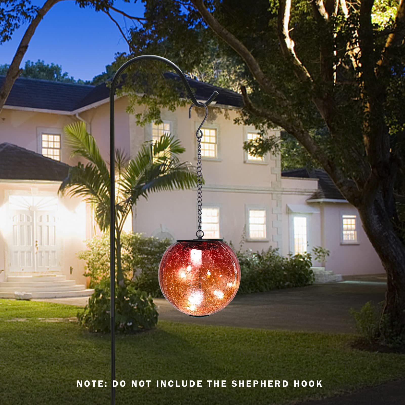 Outdoor Solar Lanterns - Waterproof Hanging Cracked Glass Ball Lights with LED, Solar Powered for Porch, Patio, Garden Decor | Perfect for Outdoor Parties, Weddings & Pathway Lighting (Orange)