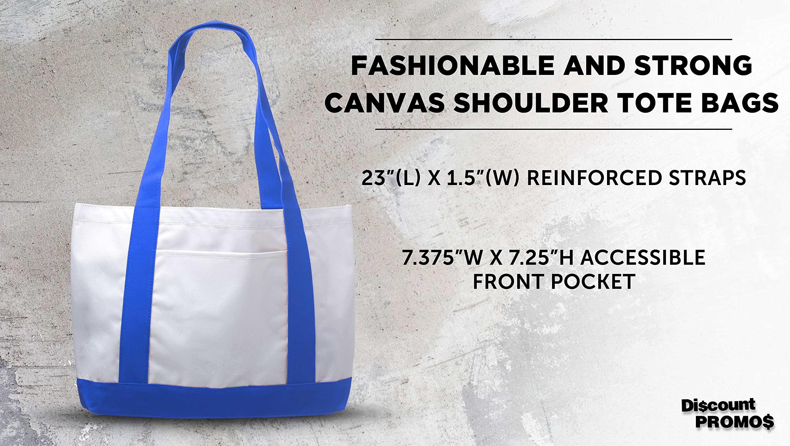 10 Pack Canvas Shoulder Tote Bags - Durable Polyester with Reinforced Straps & Front Pocket - Fashionable Blue Handbags for Women - Perfect for Shopping, Beach, Work & Daily Use