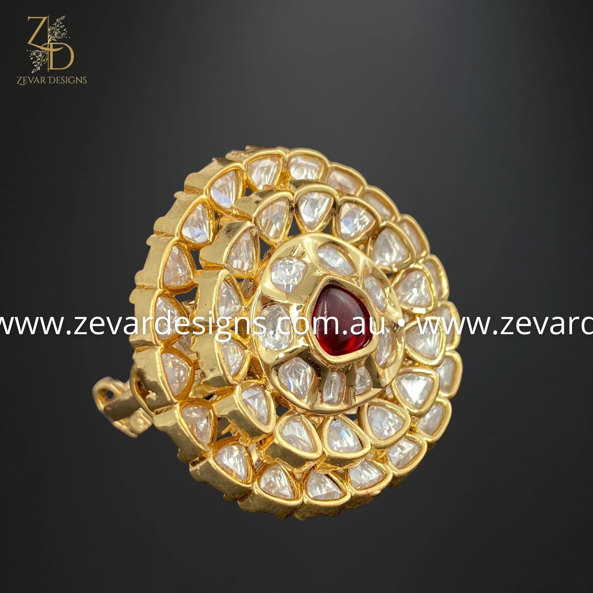 Exquisite Designer Kundan Polki Ring with Genuine Ruby - Elegant Jewelry for Weddings, Parties & Special Occasions