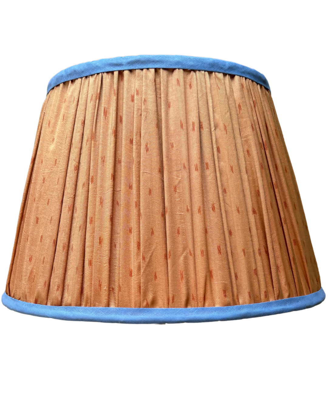 36cm Orange Silk Sari Lampshade with Blue Trim - Elegant Handmade Home Decor for Living Room, Bedroom & Boho Style Interior Design