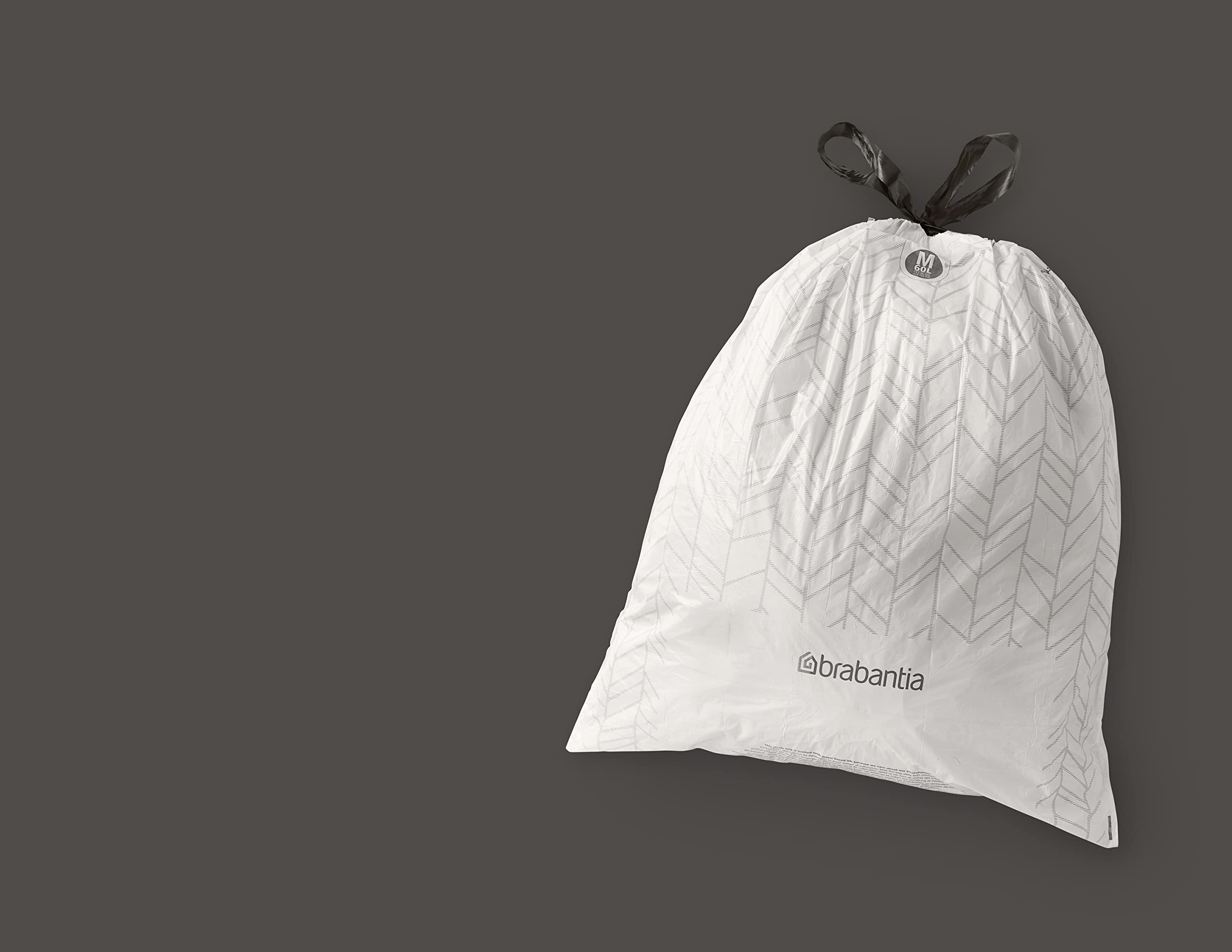 Brabantia PerfectFit Trash Bags - Medium 16 Gallon Heavy Duty Drawstring Trash Can Liners (120 Count) - Ideal for Kitchen, Bathroom & Office Waste Disposal
