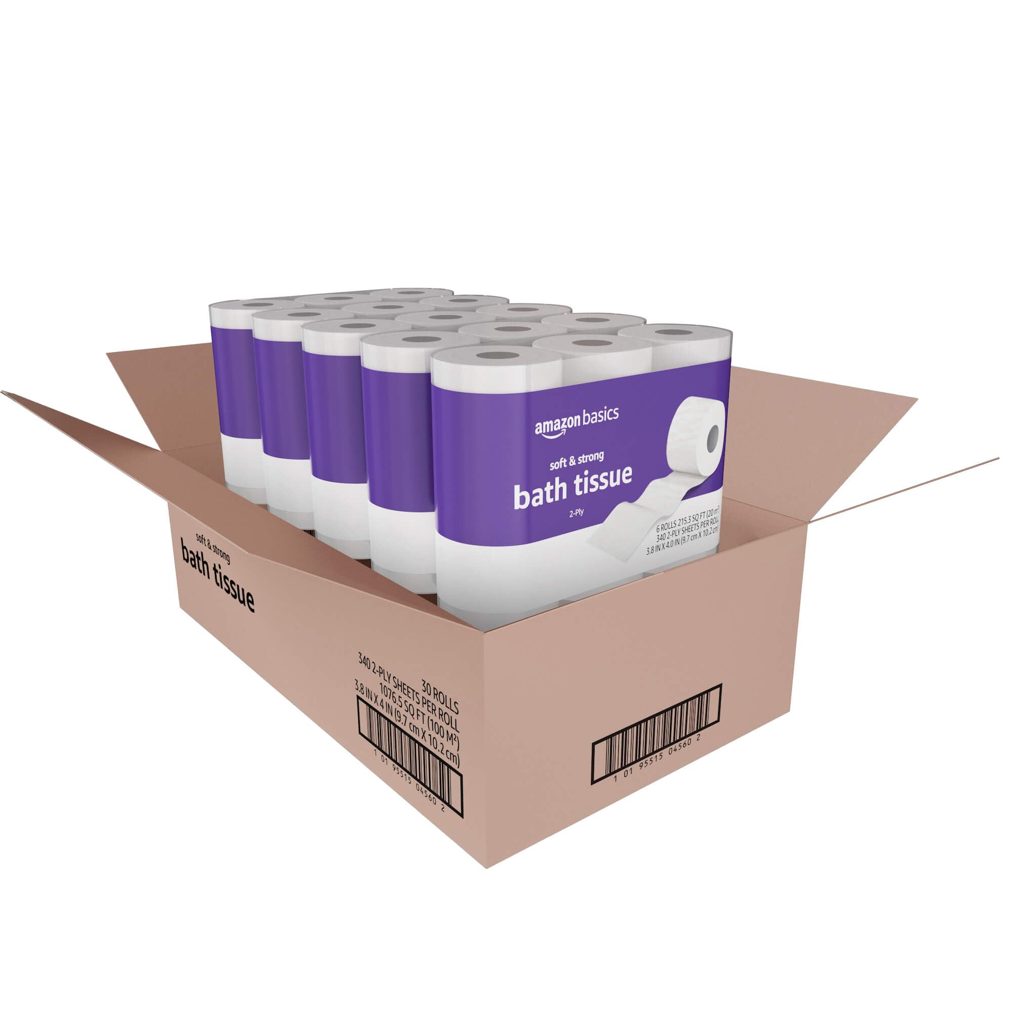Amazon Basics Soft & Strong 2-Ply Toilet Paper - 30 Ultra Rolls (120 Regular Rolls) | 340 Sheets per Roll | Unscented | Bulk Bathroom Tissue for Home, Office & Commercial Use