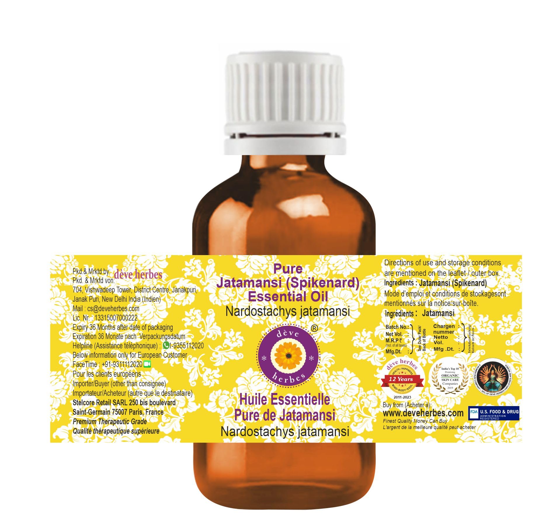 Pure Jatamansi (Spikenard) Essential Oil - 100% Natural Steam Distilled for Aromatherapy, Massage & Relaxation - 50ml (1.69 oz) - Perfect for Diffusers, DIY Skincare & Stress Relief