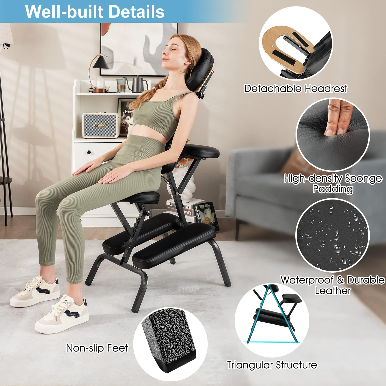 Giantex Portable Lightweight Massage Chair - Foldable Travel Massage Tattoo Spa Chair with Carrying Bag for Home, Office & Salon Use