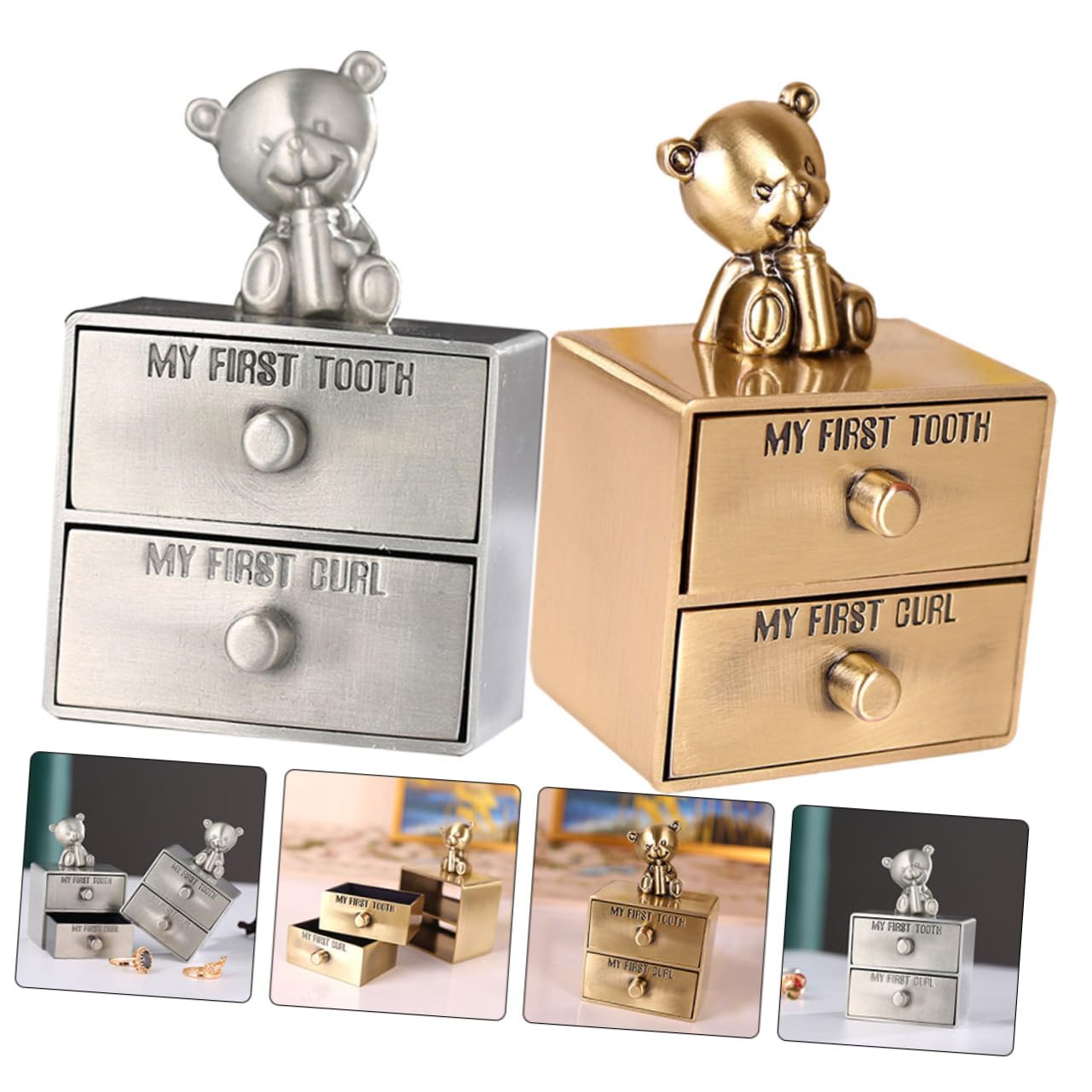 HEMOTON 2 Pack Baby Tooth Keepsake Box - Metal First Tooth Holder for Newborns & Kids - Perfect Baby Shower Gift & Milestone Memory Storage for First Lost Teeth