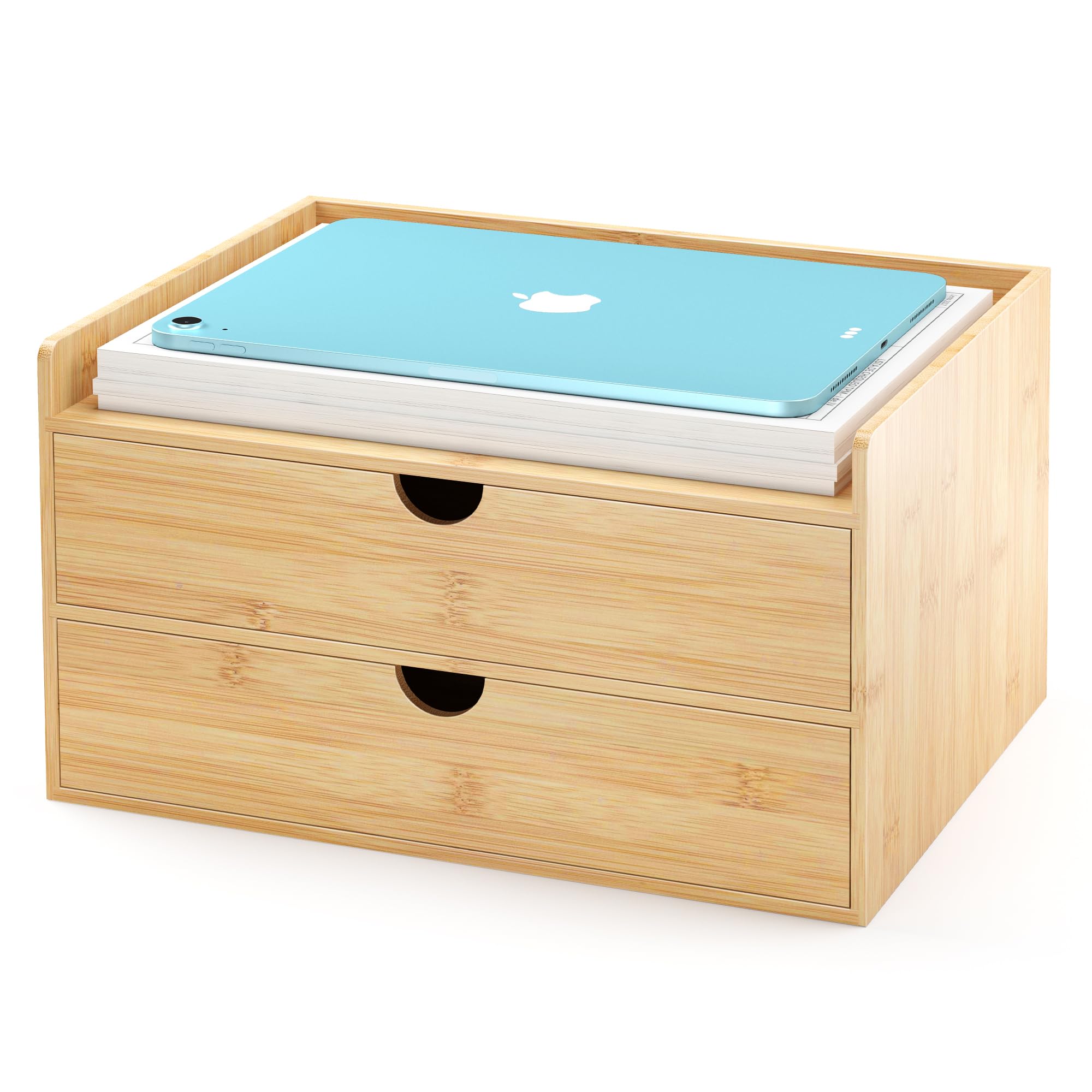 Wisuce Bamboo 2-Drawer Desk Organizer - No Assembly Required, Tabletop Storage Box for Office, Home, Vanity & Toiletries Supplies | Perfect for Desk Organization, Bathroom Storage & Makeup Accessories