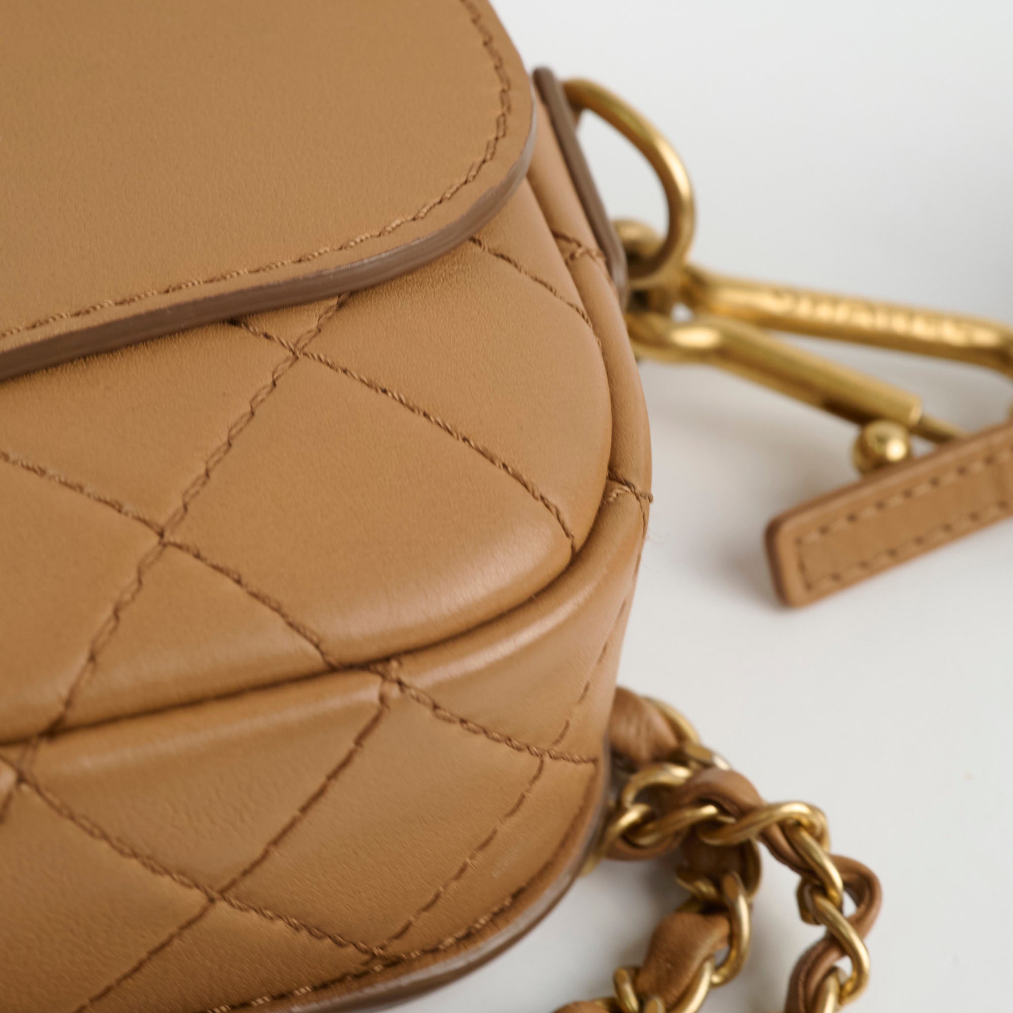 Chanel Seasonal Crossbody Bag with Detachable Pouch in Tan - Perfect for Everyday Use, Travel & Special Occasions