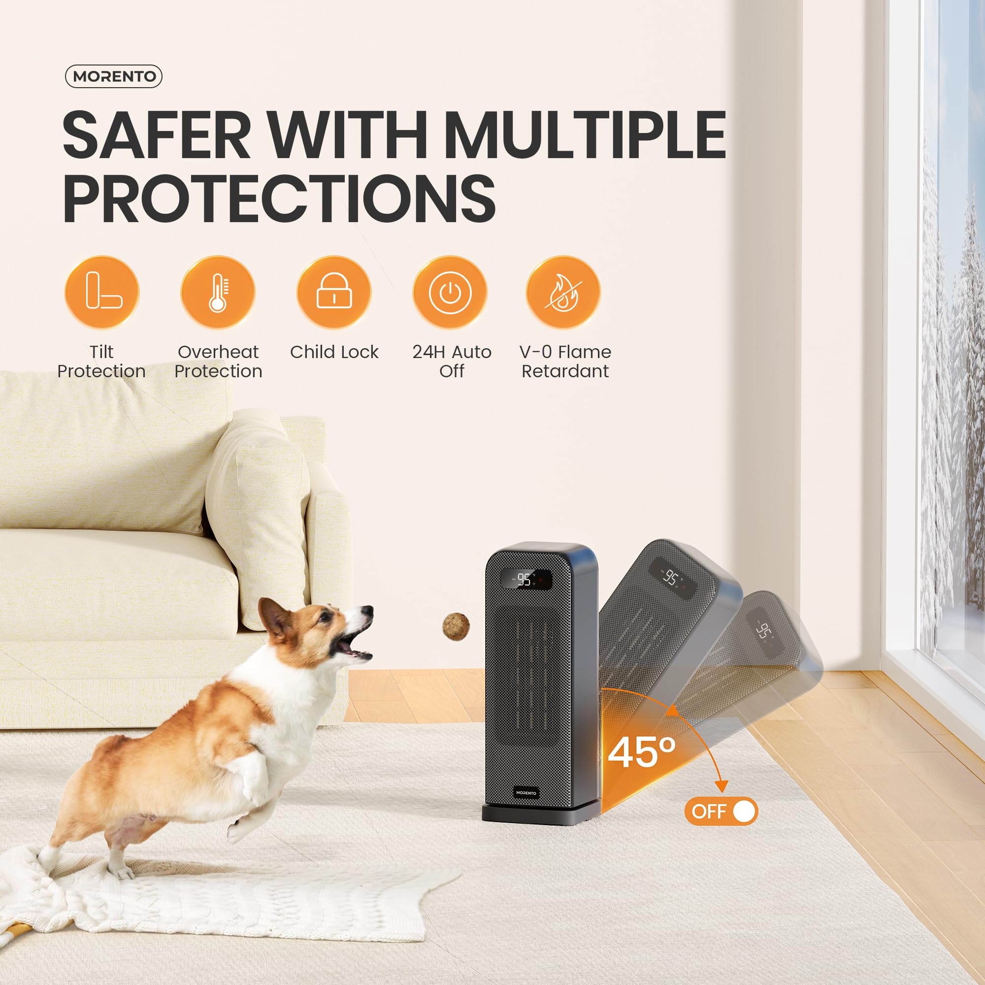 MORENTO 1500W Smart WiFi Space Heater with Voice Control, Thermostat & 12H Timer - Portable Electric Heater for Indoor Use in Office, Bedroom, Home - Quiet & Energy Efficient (Black) - Perfect for Winter Warmth & Cozy Comfort