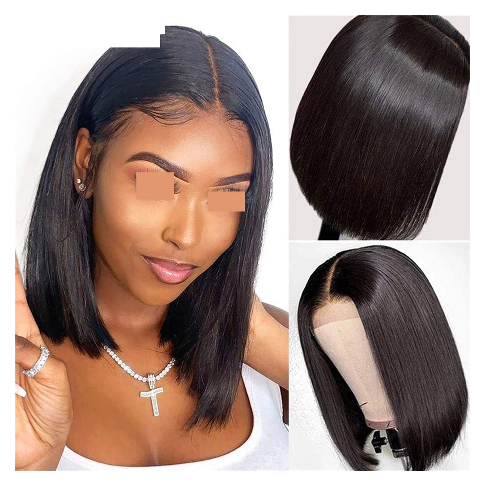 Short Bob Straight Human Hair Wig for Black Women - 5x5x1 Pre-Plucked Lace Closure Wig | 150% Density Brazilian Hair | Natural Black (Color #2) | 12 Inches Stretched Length | Perfect for Daily Wear, Cosplay & Protective Styling
