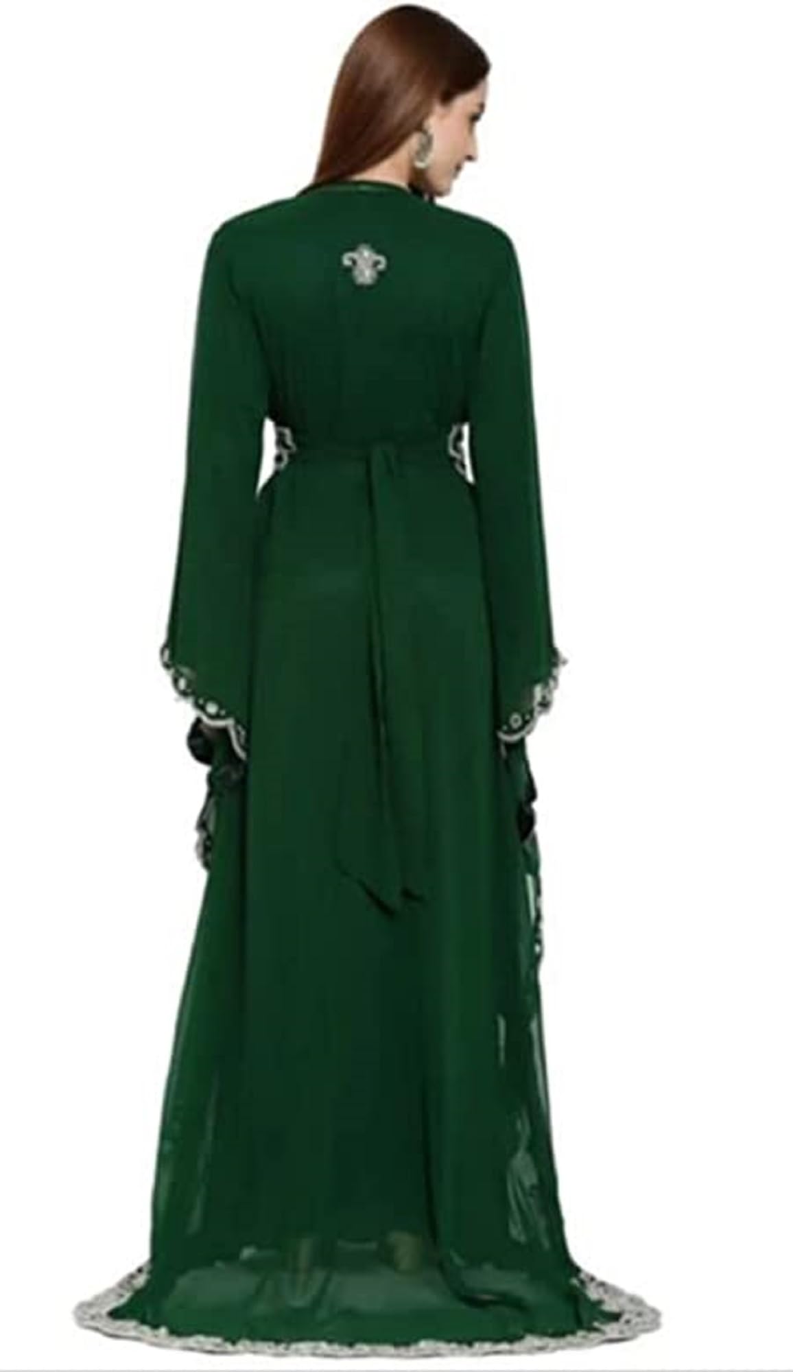 ZARDOZI Art Women's Green Dubai Moroccan Abaya Kaftan - Hand Beaded Farasha Jalabiya Arabic Maxi Dress for Beach, Party & Special Occasions