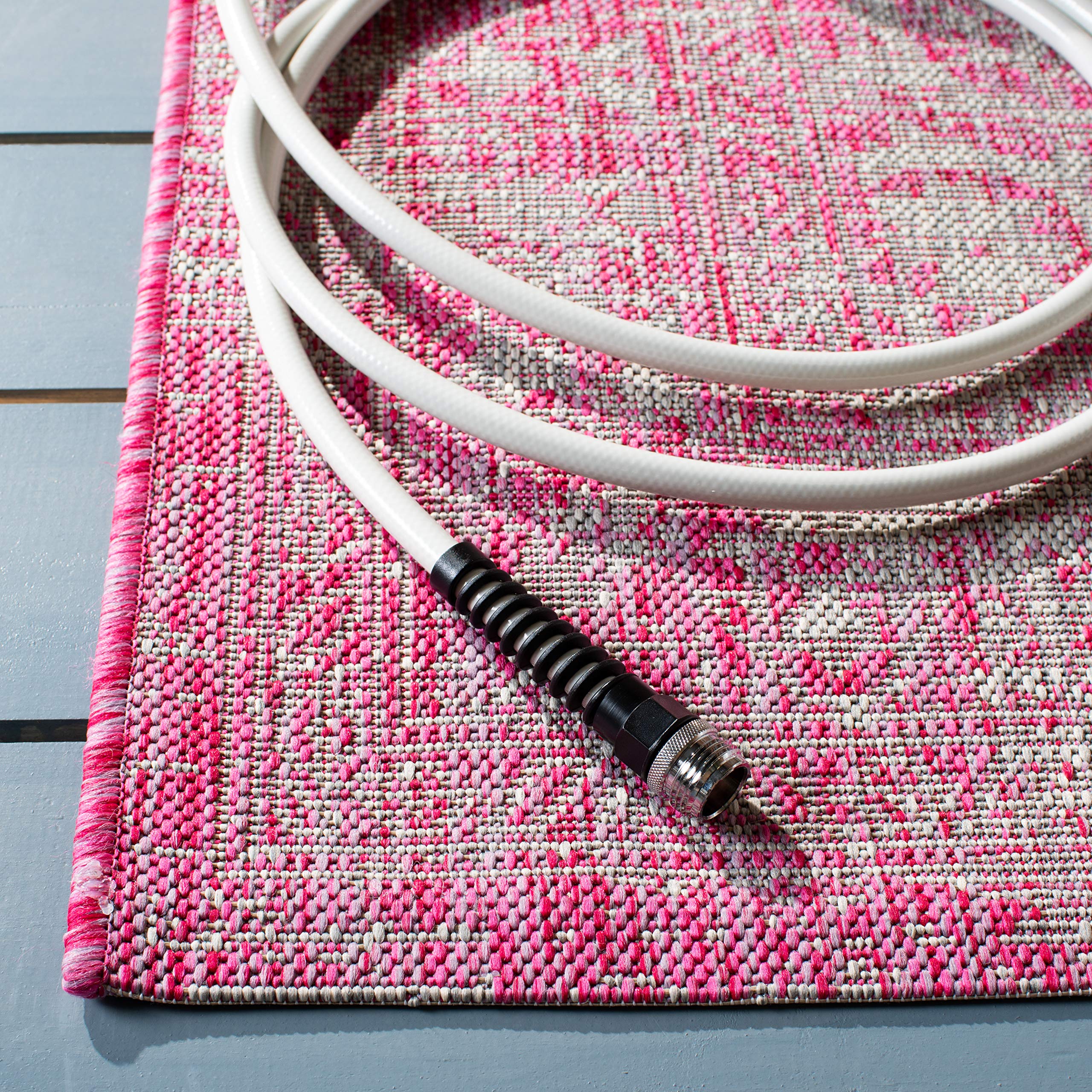 SAFAVIEH Courtyard Collection 8' x 10' Fuchsia Grey Indoor Outdoor Waterproof Rug - Easy Clean, Stain Resistant for Patio, Backyard, Mudroom, Deck & Poolside (CY8231)