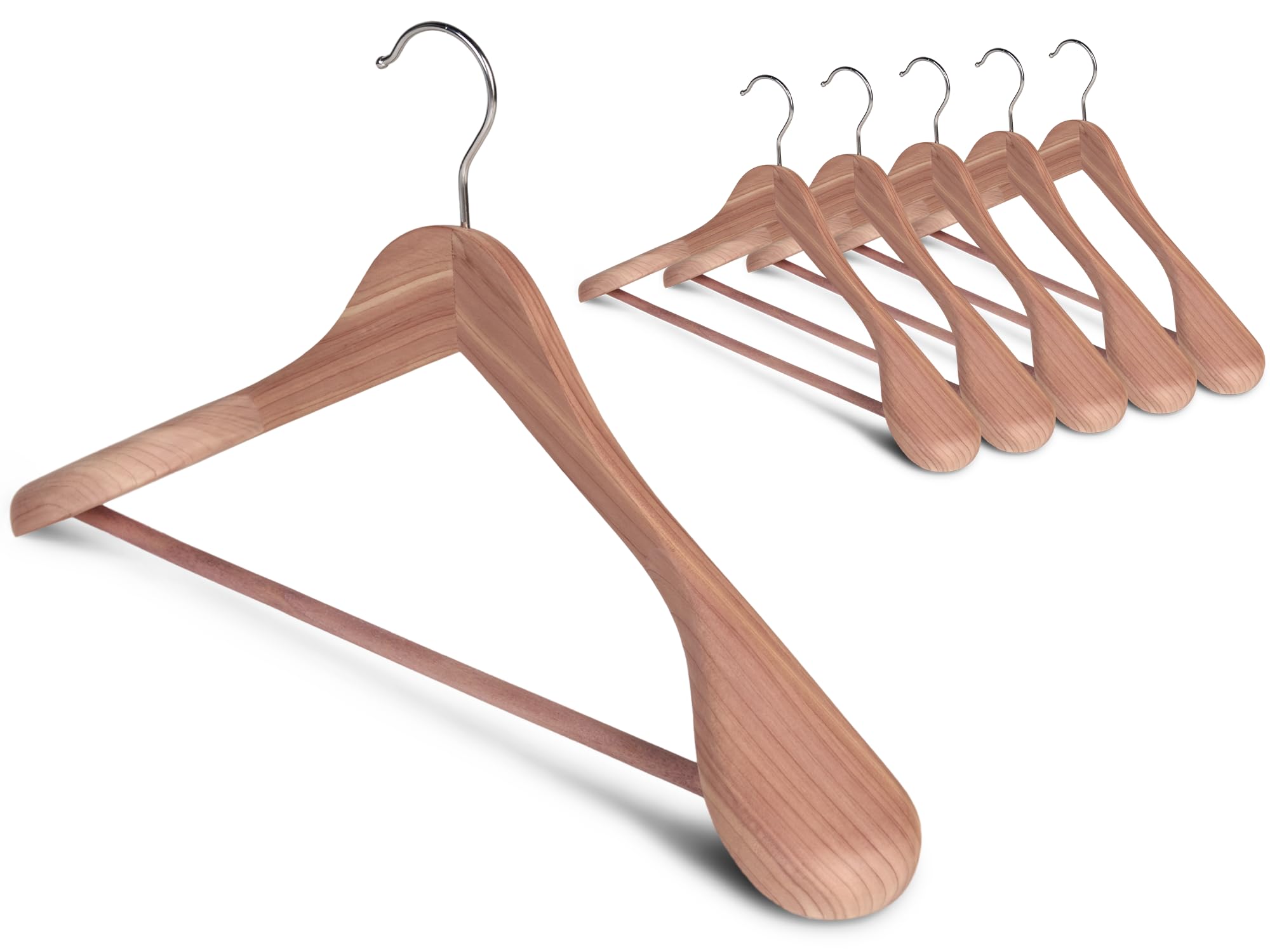 Premium Red Cedar Wood Hangers 6-Pack - Extra Wide Shoulder Wooden Closet Organizers for Suits, Coats, Jackets & Pants - Natural Aromatic Cedar for Wardrobe Protection & Luxury Closet Storage