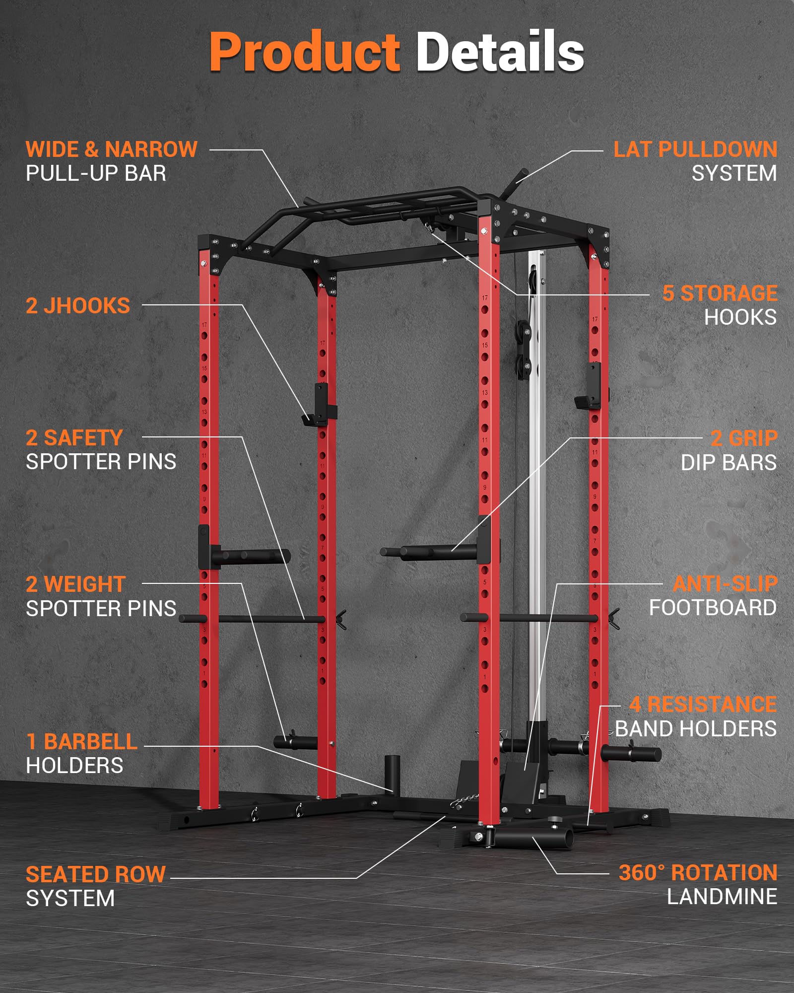 Heavy Duty Power Cage - 1200lbs Weight Capacity Multi-Function Squat Rack with Pulley System & Dip Bars | Home Gym Equipment for Strength Training, Weight Lifting & CrossFit Workouts | Perfect for Garage Gyms & Home Fitness Spaces