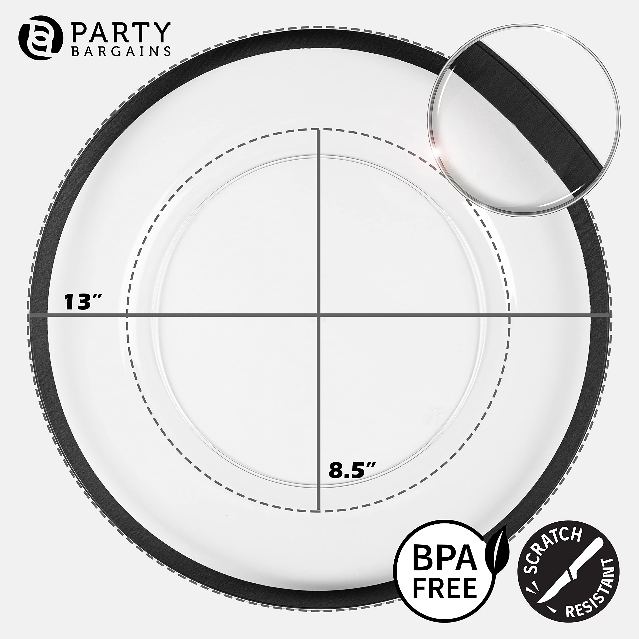 13-Inch Heavy-Duty Disposable Charger Plates - Elegant Black Rim Dinner Plates for Weddings, Parties & Formal Events (96-Pack) - Perfect for Buffet, Catering & Upscale Dining