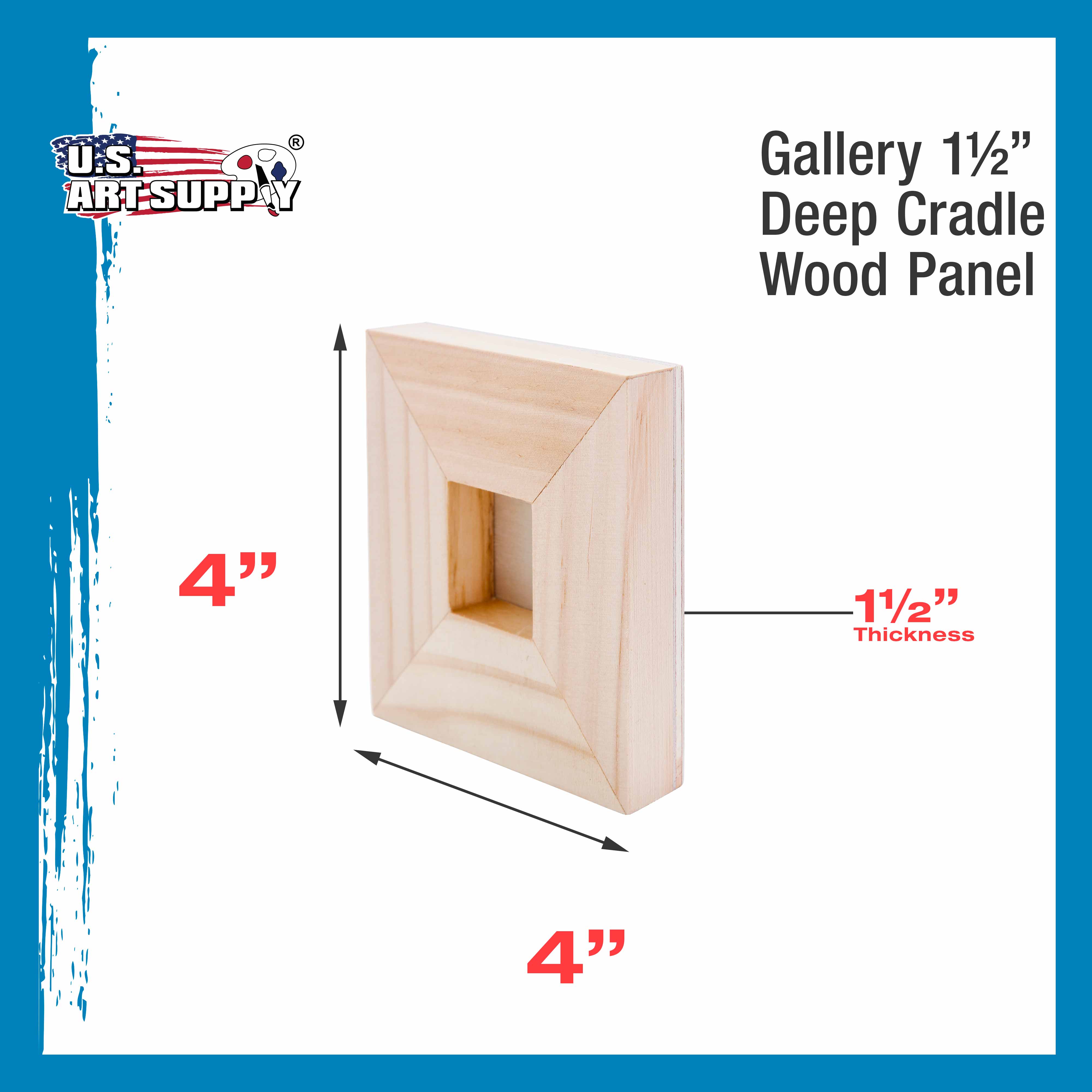 4x4 Inch Cradled Wood Panels for Painting - 4 Pack (1.5