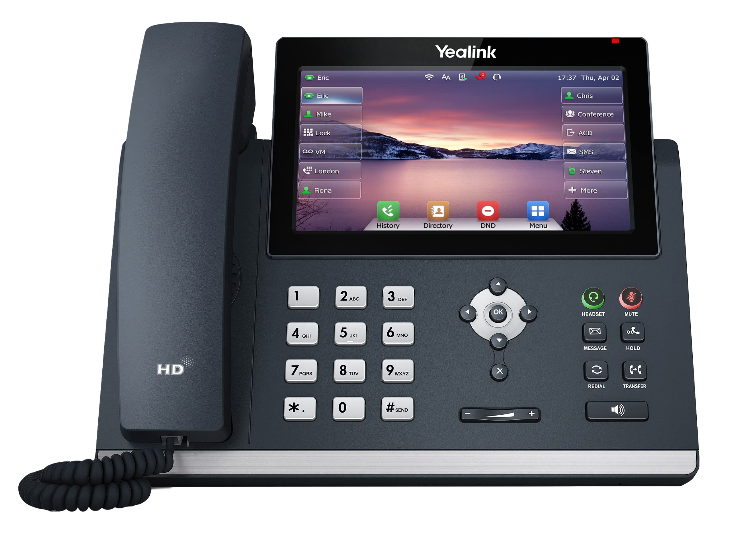 Yealink SIP-T48U IP Phone with Wi-Fi, Grey LED Display, Wired Handset - 1000 Contacts Capacity, 7-inch Screen for Office & Business VoIP Communication