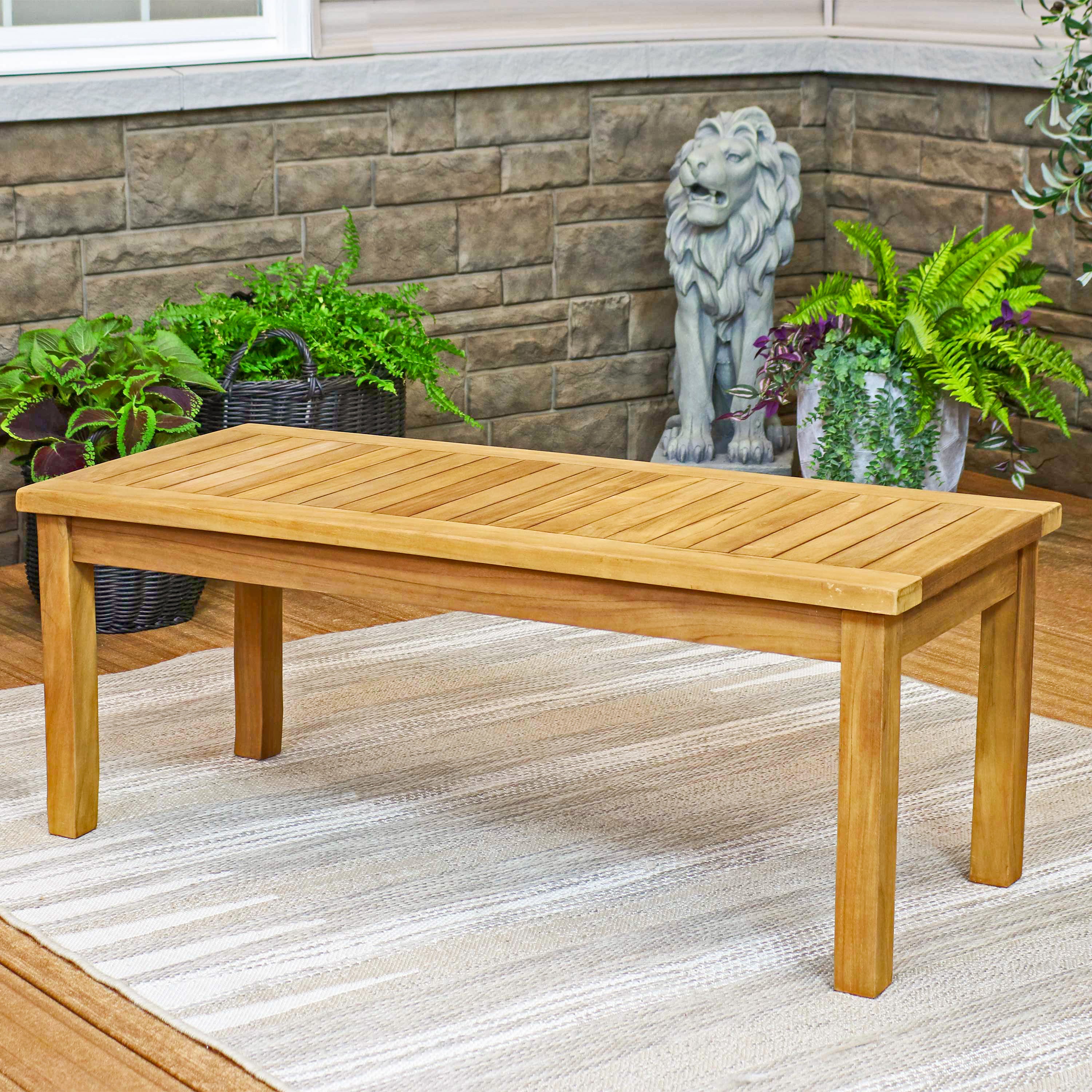 Sunnydaze Teak Wood Outdoor Coffee Table - Weather-Resistant Stain Finish, 45