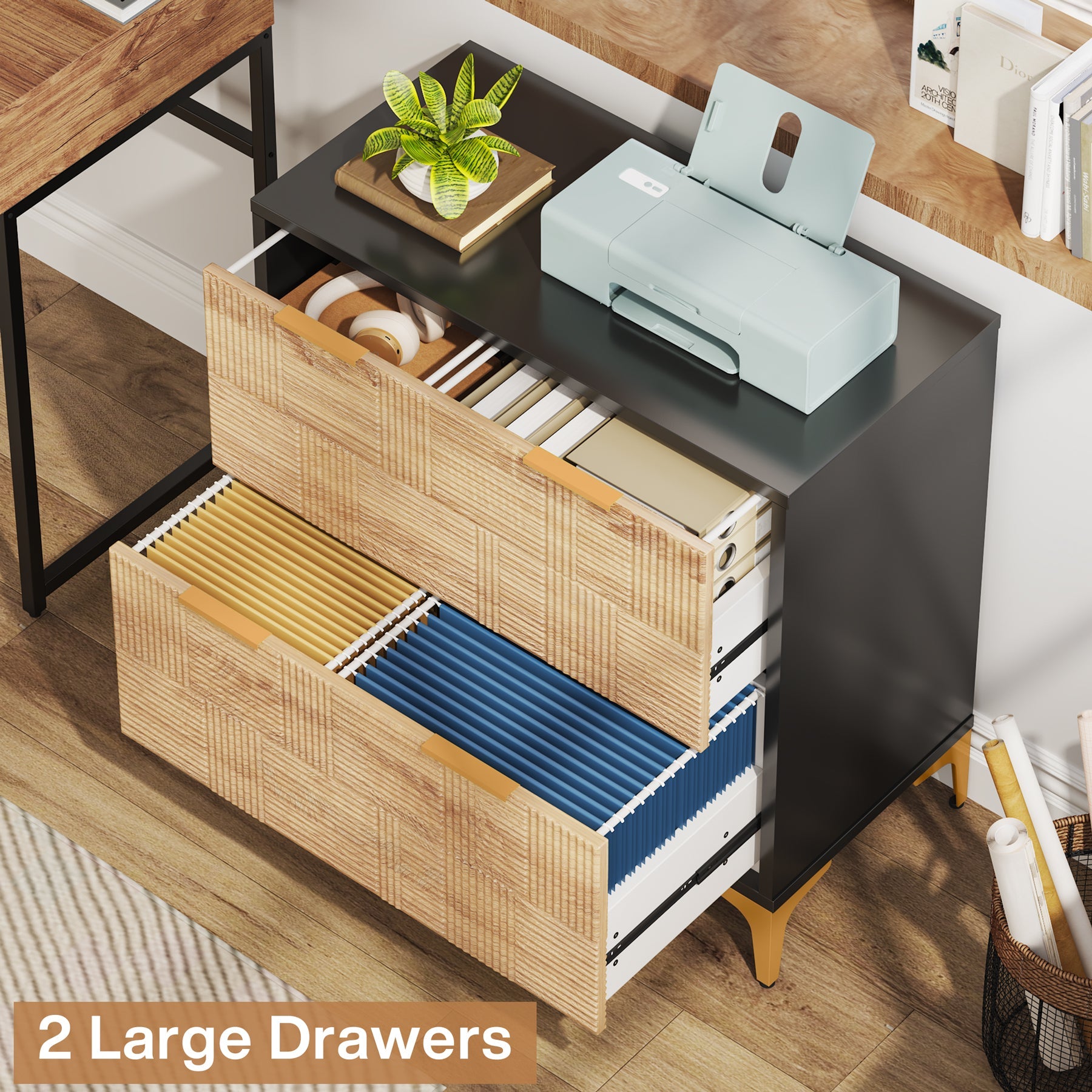 2 Drawer File Cabinet - Modern Office Filing Cabinet with Adjustable Hanging Bar, Letter/Legal Size, Black Metal Storage for Documents - Perfect for Home Office, Small Business & Workspace Organization