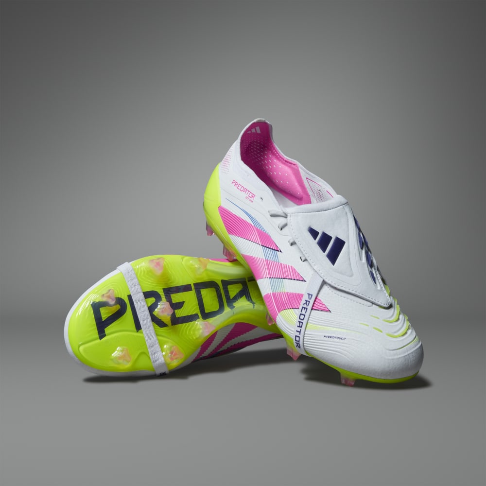 Adidas Predator Elite FG Soccer Cleats - Fold Over Tongue Design, Cloud White/Lucid Pink/Lucid Lemon - Perfect for Competitive Matches & Training Sessions