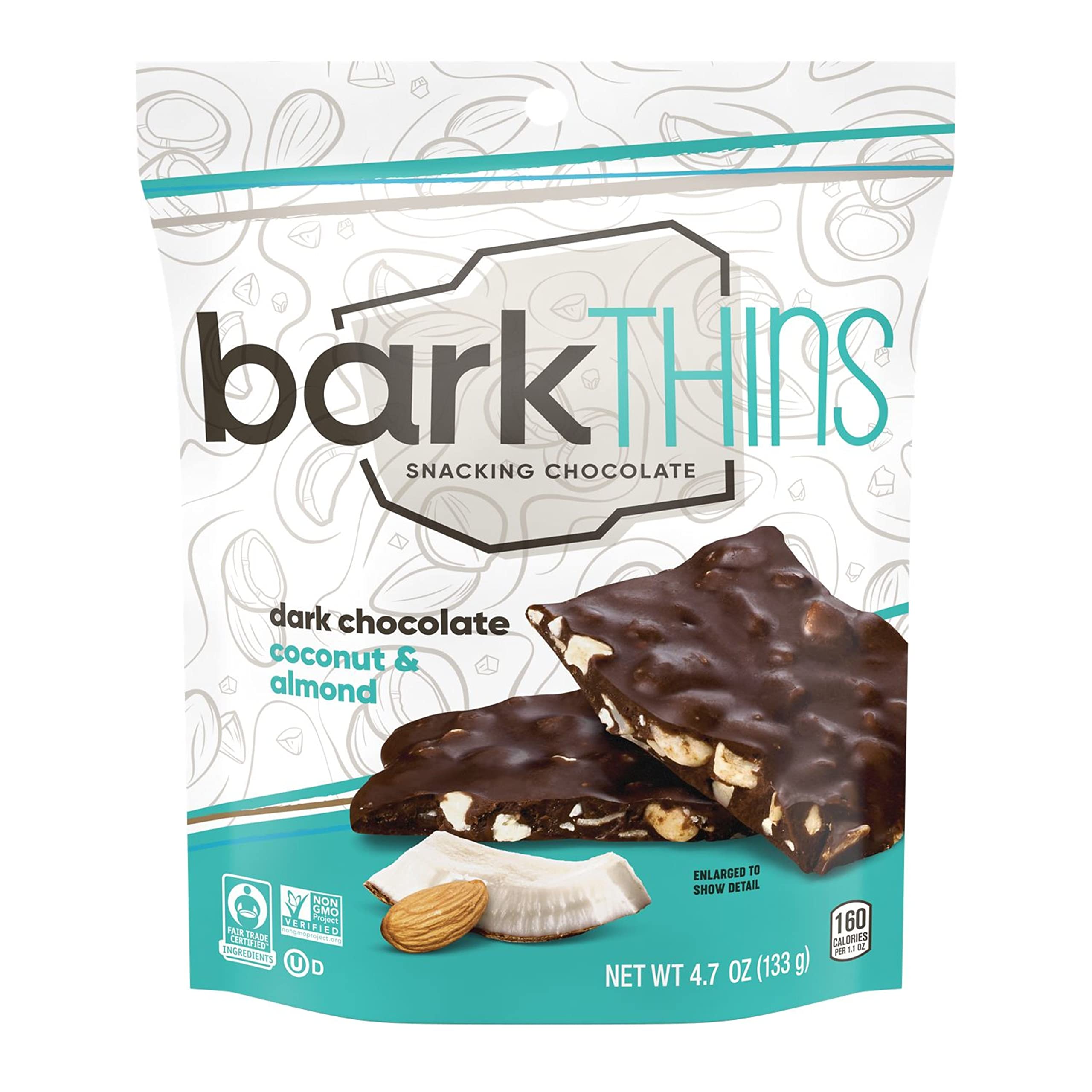 BarkTHINS Dark Chocolate with Coconut & Almonds - 4.7 oz Snack Bag | Premium Chocolate Snacks for Gifts, Office Treats & Healthy Desserts