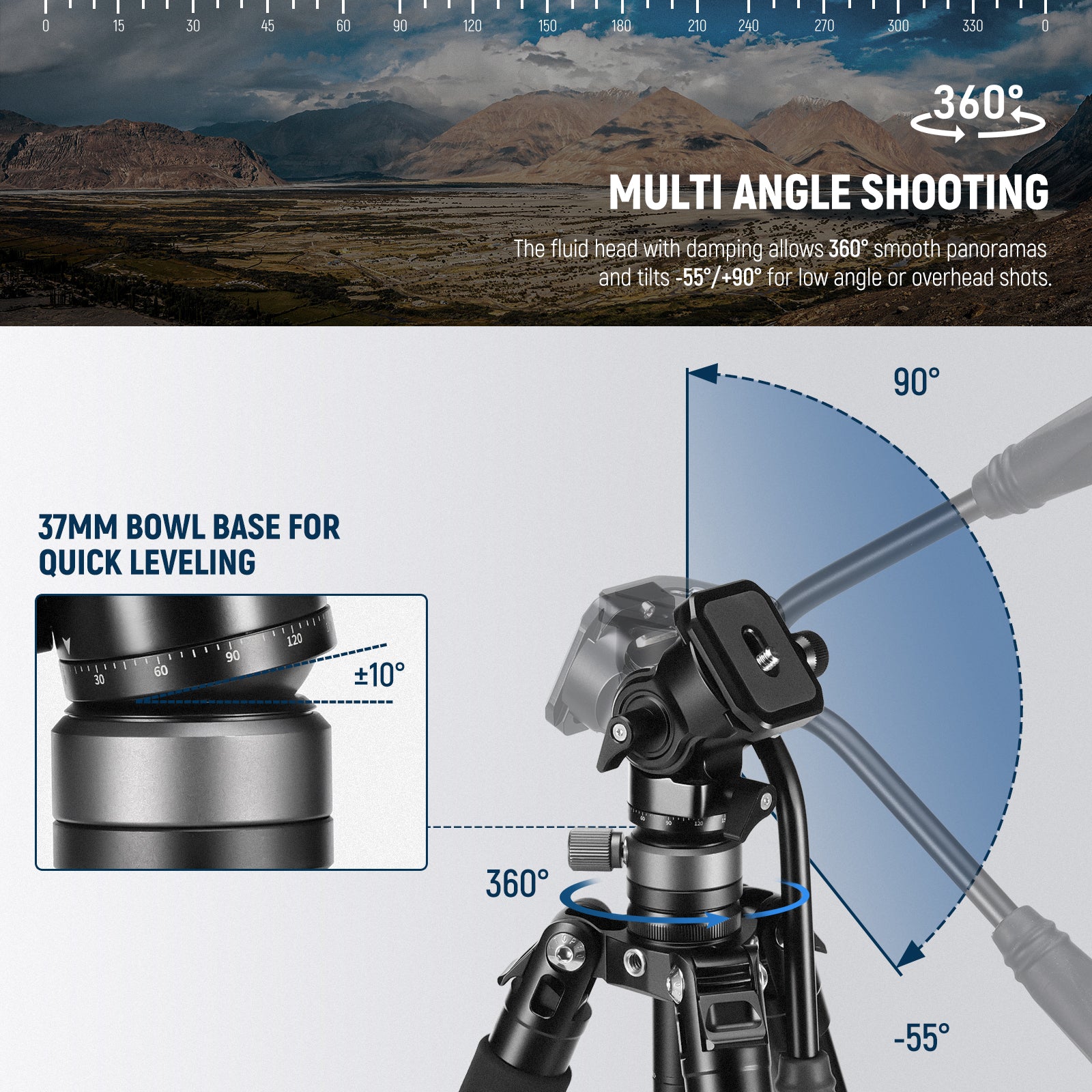 NEEWER TP61 Lightweight Aluminum Travel Tripod for DSLR Cameras - Compact & Portable for Vlogging, Photography, and Outdoor Adventures