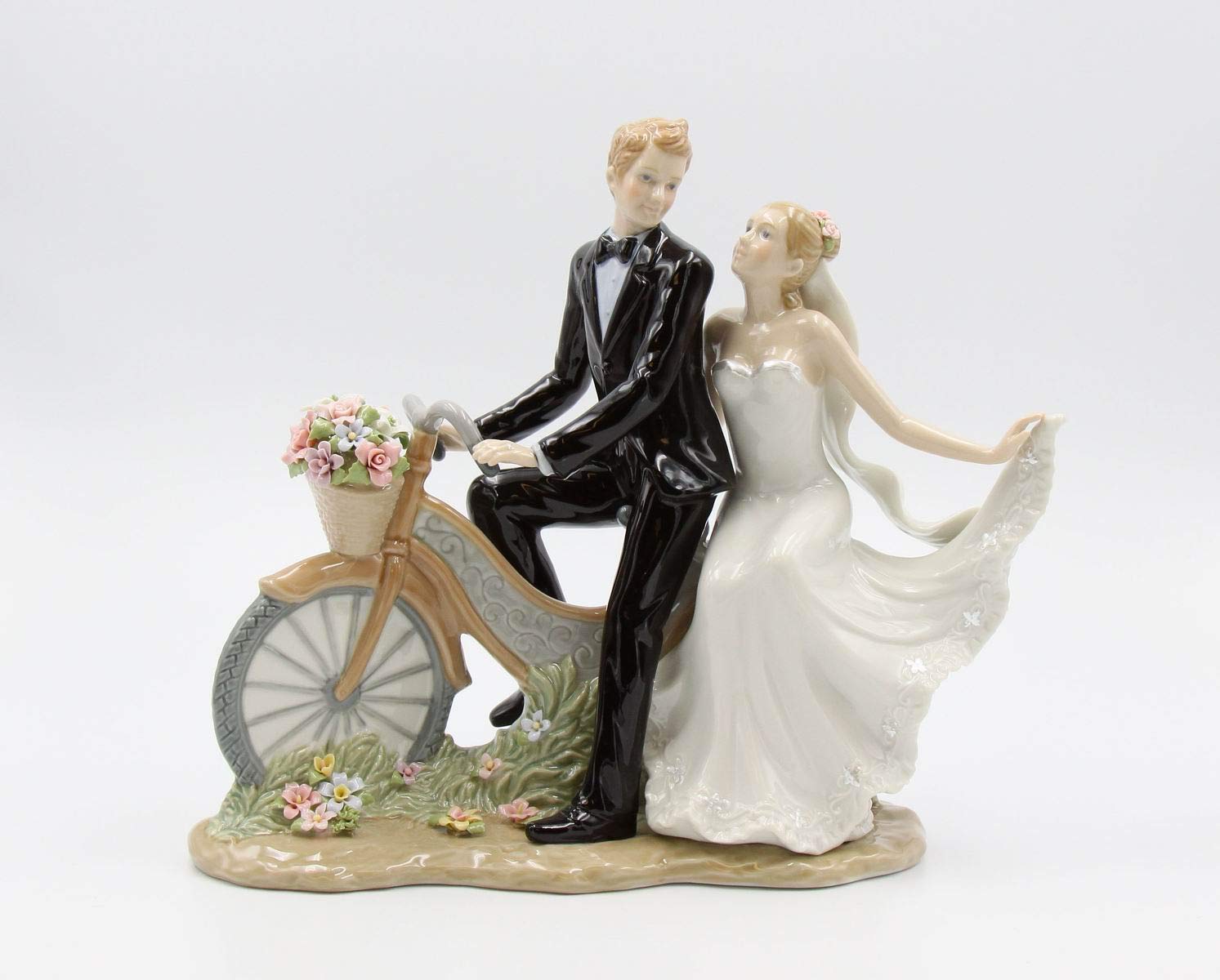 Fine Porcelain Newlywed Couple on Bike Figurine - 12 Inch Handcrafted Wedding Gift for Anniversary, Home Decor & Romantic Couples - Perfect for Wedding, Anniversary, Valentine's Day & Home Display