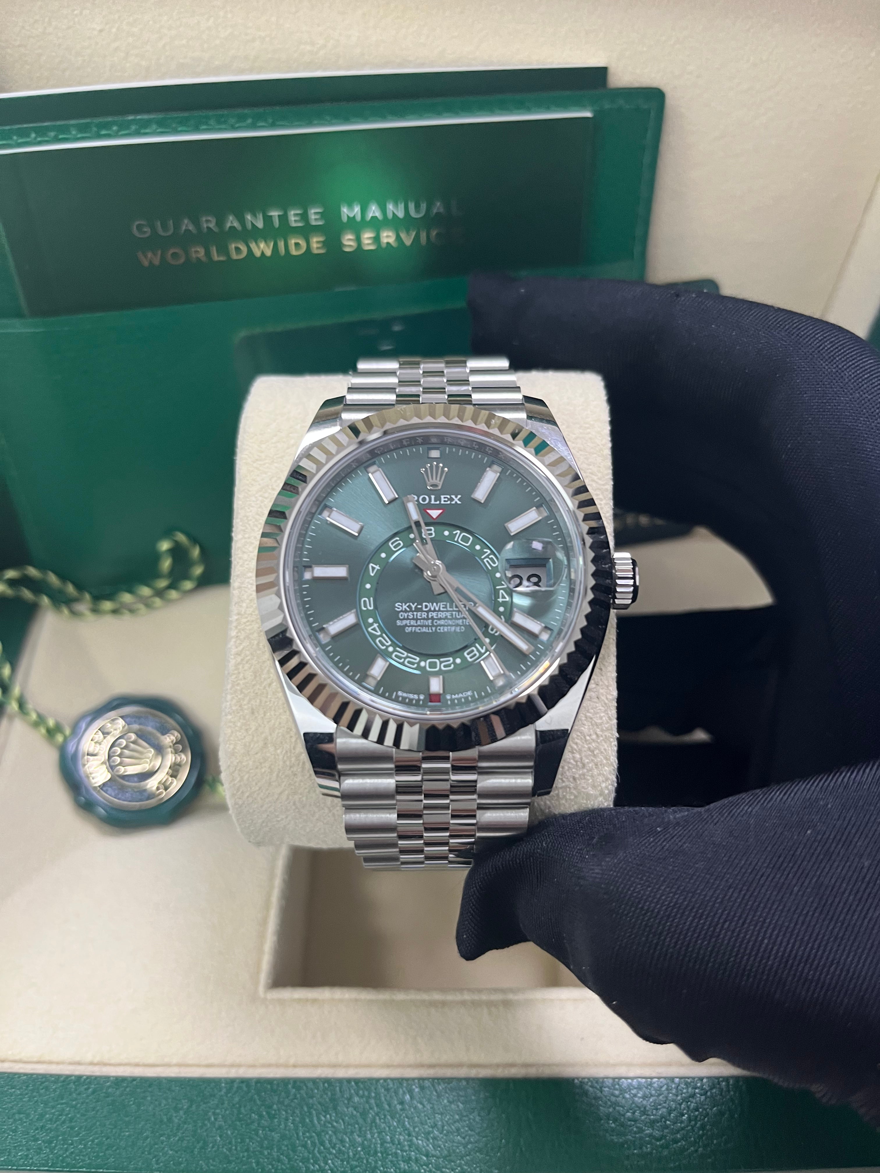 Rolex Sky-Dweller 42mm Mint Green Dial Jubilee Bracelet 336934 - Luxury Automatic Watch for Men, Travel & Business