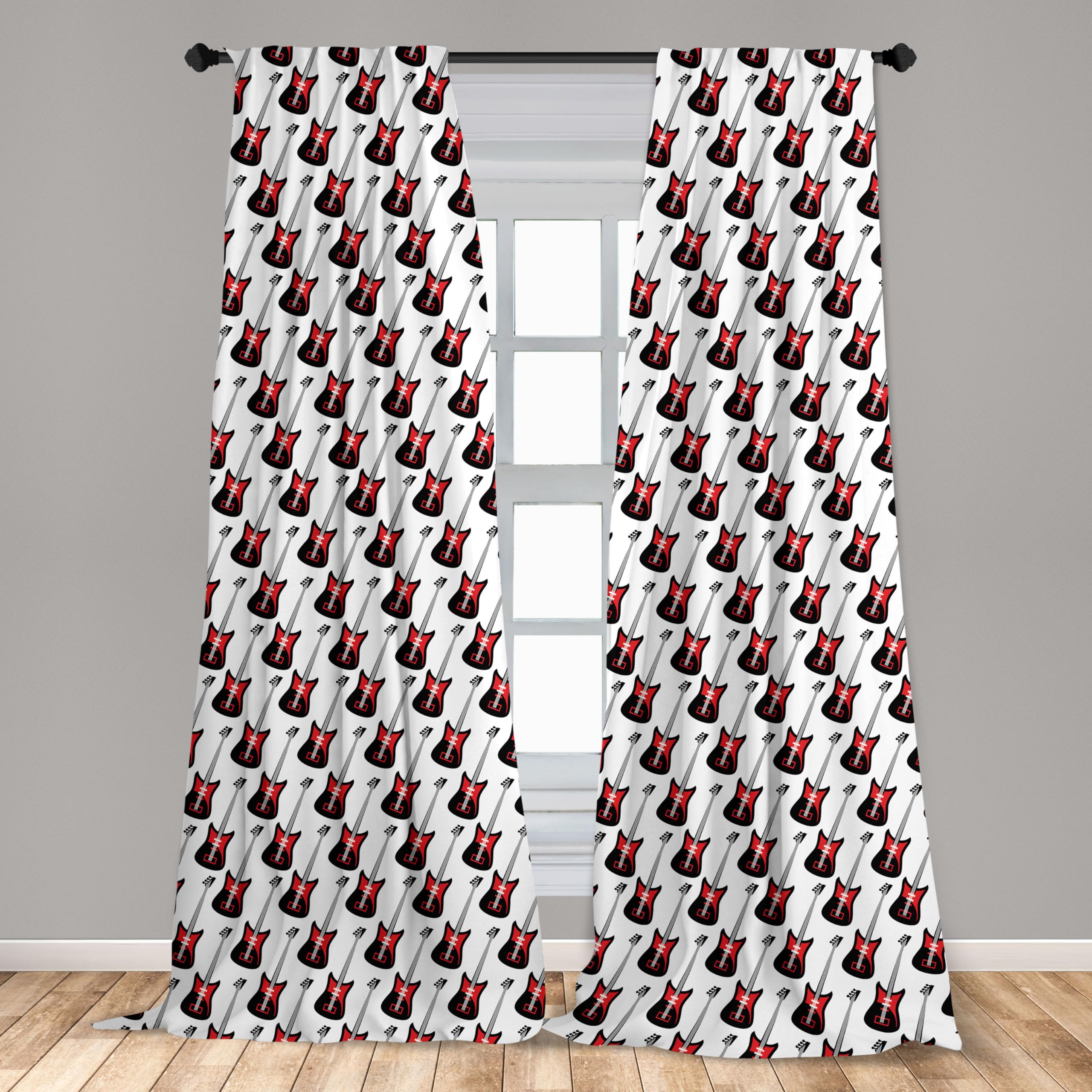Ambesonne Electric Guitar Window Curtains - Rock Music Themed Decor with Diagonal Guitar Pattern, Lightweight 2-Panel Set with Rod Pocket (28