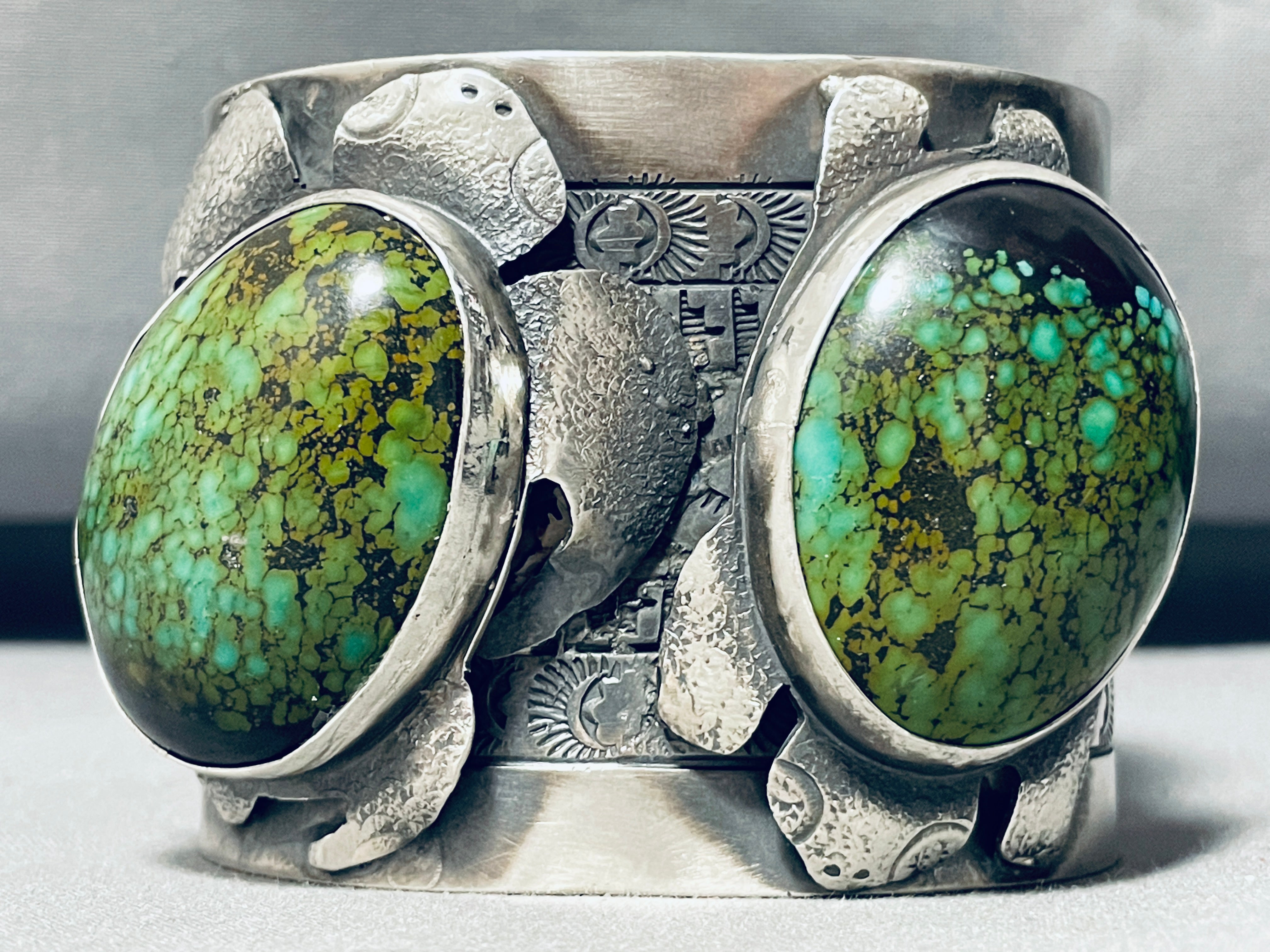 188 Grams Double Green Turquoise Sterling Silver Cuff Bracelet - Handmade Jewelry for Women, Boho Chic Accessories, Perfect for Weddings & Special Occasions