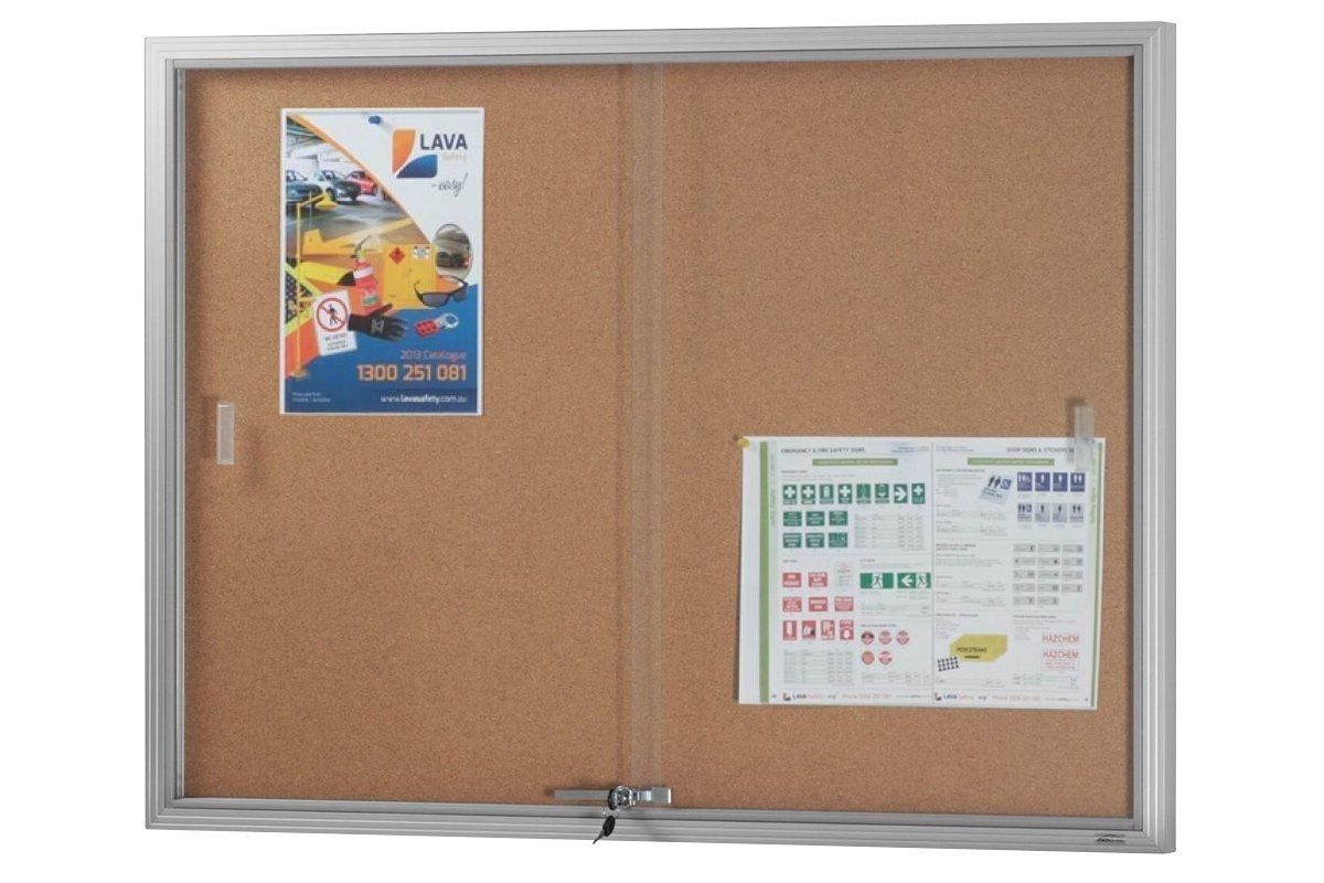 Vision Cork Notice Board with Sliding Glass Door - Silver Frame for Office, Home, or Classroom Organization & Memo Display