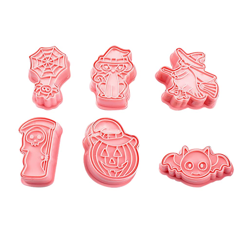 6Pcs Halloween Cookie Molds Set - Cabilock Exquisite DIY Candy Molds for Baking, Pink Pumpkin Ghost Theme | Perfect for Halloween Party Treats, Cupcake Decorations & Homemade Chocolate Making