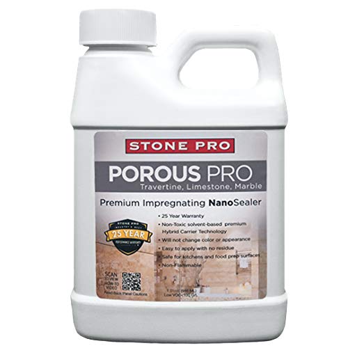StonePro Porous Pro Sealer - 16 Fl Oz (1 Pint) for Travertine, Limestone, Marble & Natural Stone - Waterproof & Stain-Proof Sealer for Countertops, Floors & Outdoor Stone Surfaces