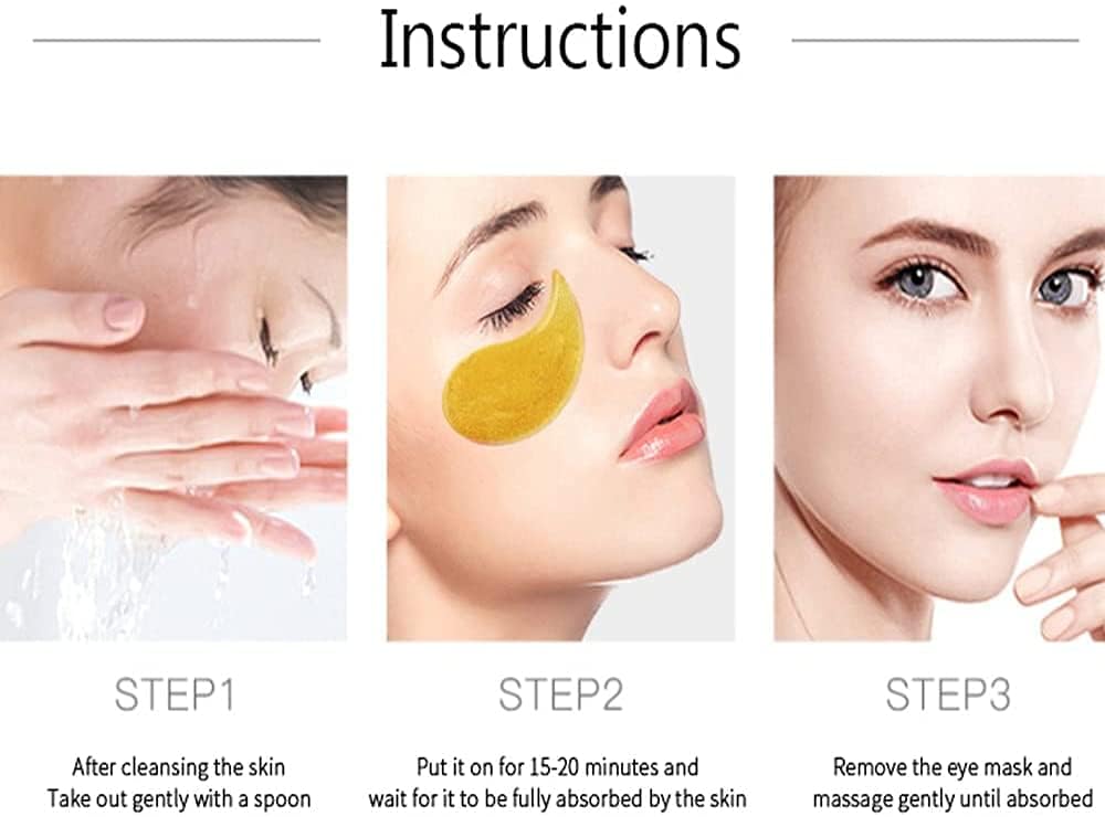 24K Gold Hydrogel Under Eye Patches for Dark Circles & Puffiness Reduction - Caffeine & Hyaluronic Acid Infused - Instant Hydration & Cooling Relief - 60 Count - Perfect for Skincare Routine, Travel & Overnight Use
