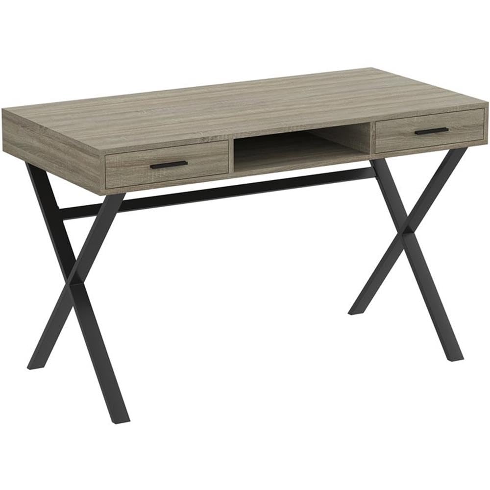Safdie & Co. Dark Taupe 2-Drawer 1-Shelf Black Metal Computer Desk - Compact Home Office Desk for Small Spaces, Dorm Room & Workstation Setup