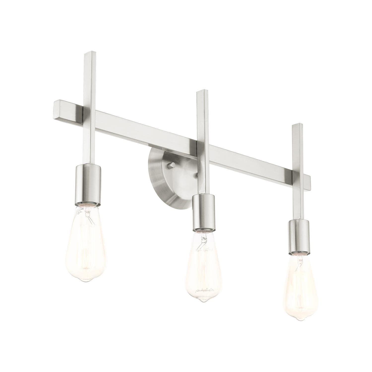 Livex Lighting 13883-91 3-Light Brushed Nickel Bathroom Vanity Light Fixture - Perfect for Modern Bathroom, Powder Room & Dressing Area Makeover