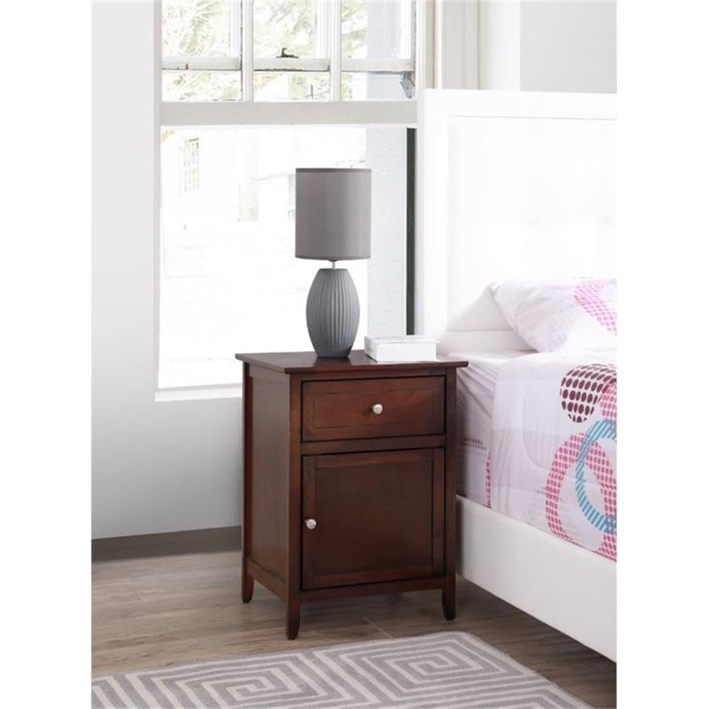 Glory Furniture Izzy 1-Drawer 1-Door Nightstand in Cappuccino Finish - Bedside Table for Bedroom, Living Room & Office Storage