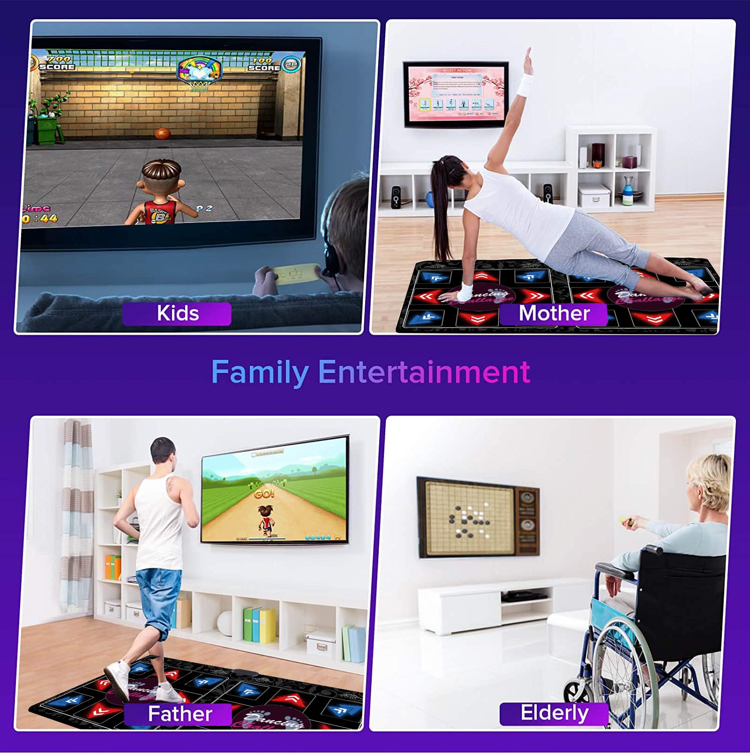 1-2 Player Dance Mat with 64GB Memory Card, 899 Games & 75 Music Videos, 650 Songs for TV Entertainment via HDMI - Fitness Dance Game for Kids & Adults, Flannel Surface - Perfect for Family Fun, Parties & Home Workouts