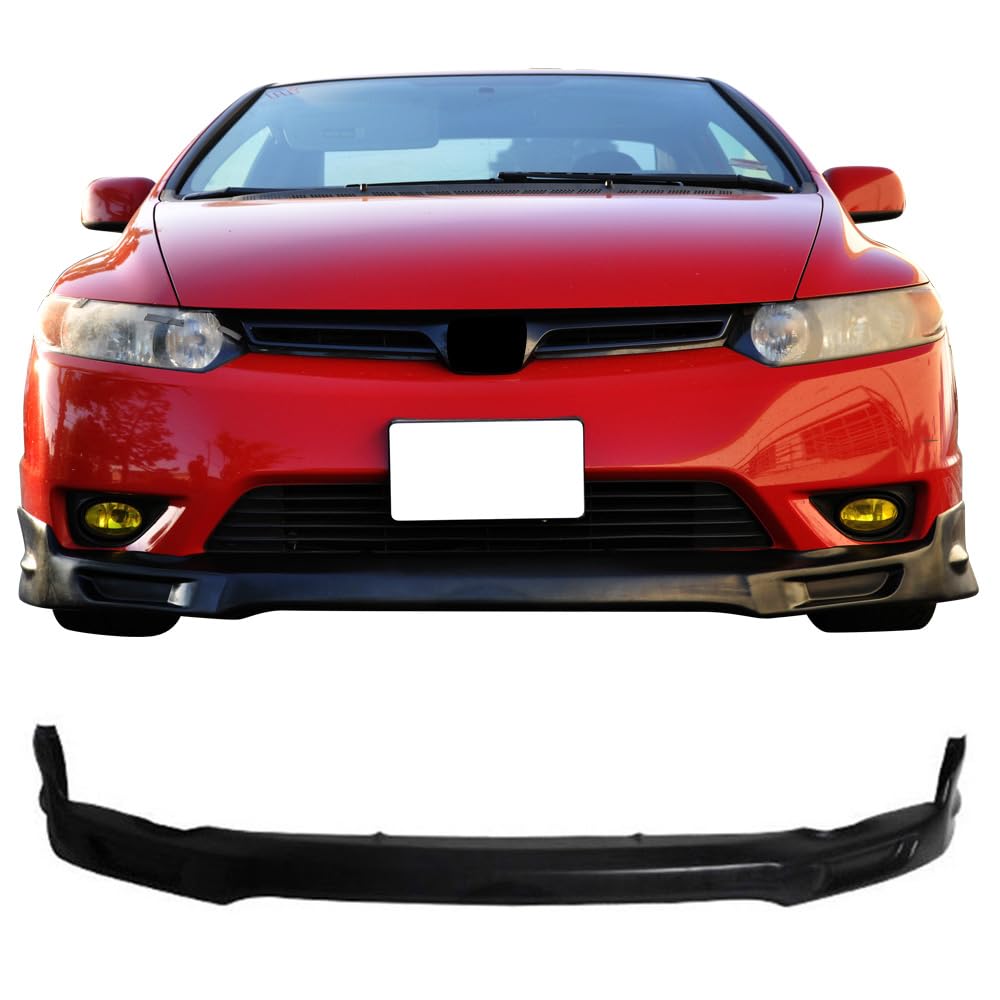 IKON MOTORSPORTS PU Black Front Bumper Lip Spoiler Splitter for 2006-2008 Honda Civic 2Dr Coupe - Aggressive Style Upgrade for Enhanced Aerodynamics & Street Racing Look