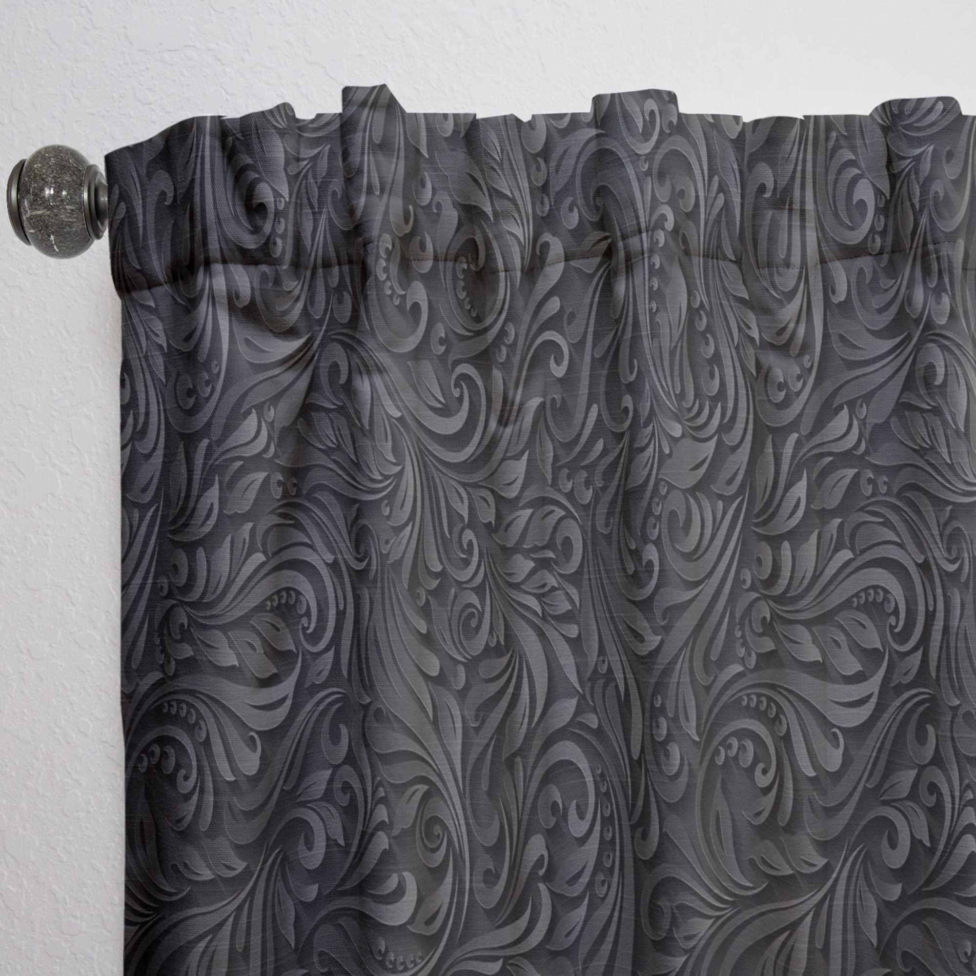 3D Black Leaf Print Thermal Insulated Curtains - Single Panel 52x63 Inches - Elegant Window Drapes for Bedroom & Living Room - Perfect for Home Decor, Privacy & Temperature Control