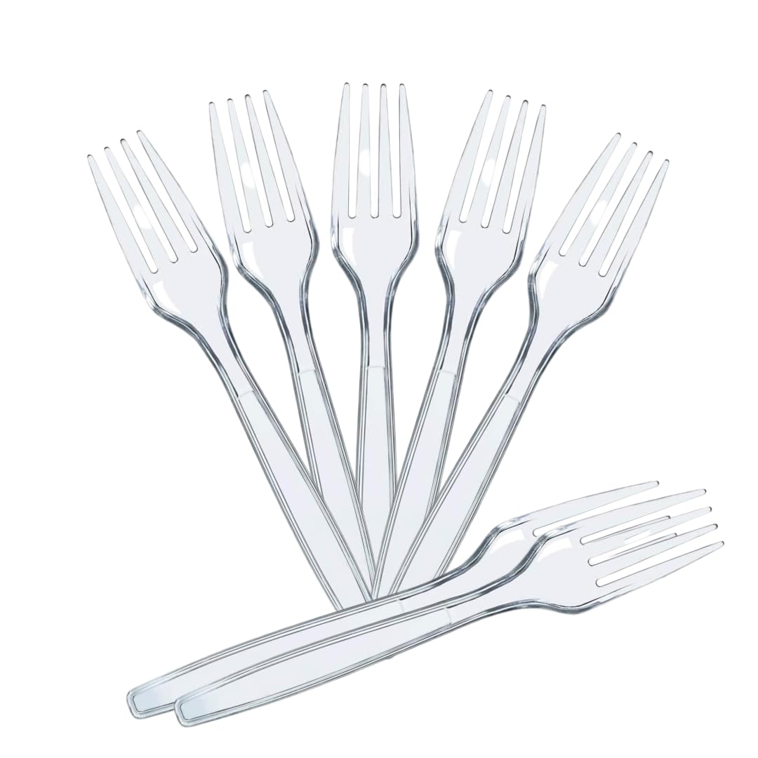 Clear Disposable Plastic Forks - 300 Pack, Heavy-Duty Crystal Plastic Cutlery for Parties, Events, Picnics & Everyday Use | Bulk Disposable Forks for Catering, BBQs, Office Lunches & Home Dining