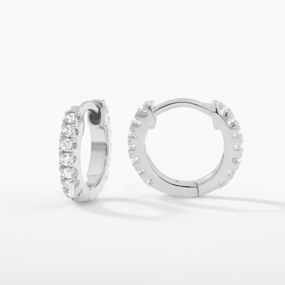 White Topaz Rainbow Huggie Earrings in Sterling Silver - Perfect for Everyday Wear & Special Occasions