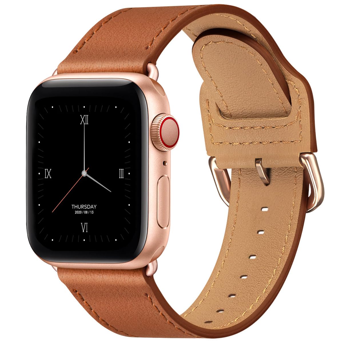 Premium Genuine Leather Apple Watch Bands for Series 10/9/8/7/6/5/4/3/2/1 & SE/Ultra (44mm 45mm 46mm 49mm) - Brown & Rose Gold Strap for Men & Women - Perfect for Workouts, Office Wear & Everyday Fashion