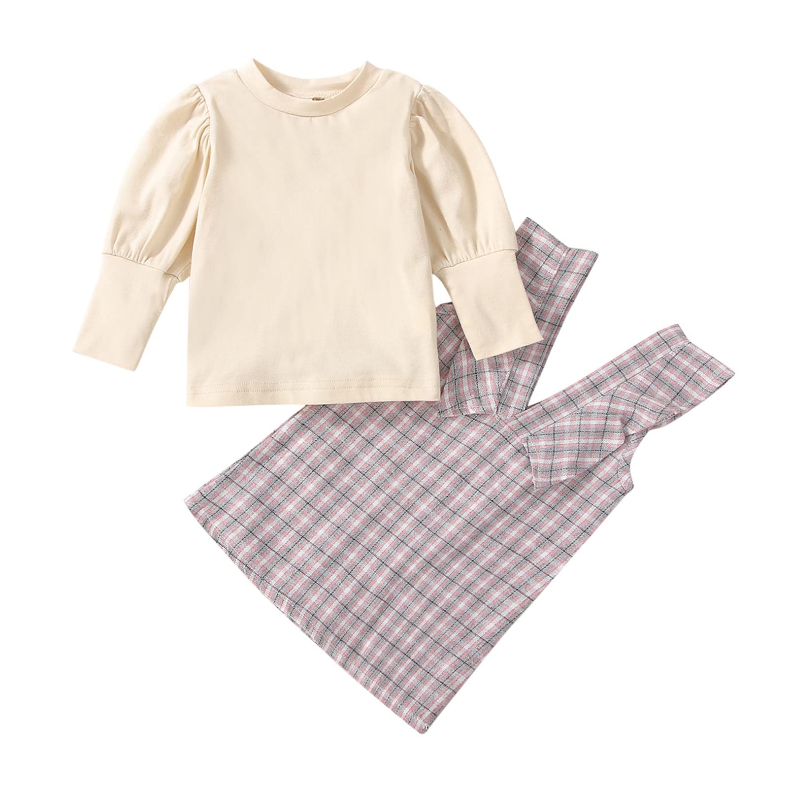 Baby Girls 2-Piece Outfit Set - Long Sleeve Solid Top & Plaid Vest Dress for 3 Months | Cute Infant Clothes for Special Occasions, Photoshoots & Family Gatherings