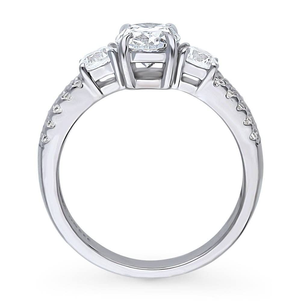 BERRICLE Sterling Silver 3-Stone Oval Cut Cubic Zirconia Engagement Ring for Women - 1.2 Carat CZ Promise Wedding Band, Rhodium Plated Size 4-10 - Perfect for Proposals, Anniversaries & Special Occasions