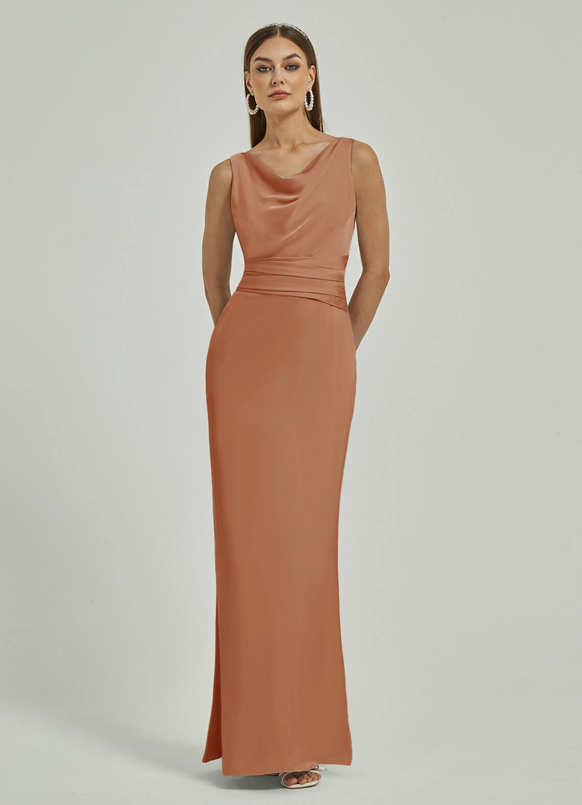 Elegant Silk Satin Cowl Neck Backless Maxi Bridesmaid Dress - Perfect for Weddings, Formal Events & Evening Parties