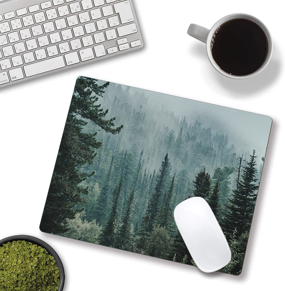 Premium Mist Forest Mouse Pad - Non-Slip Rubber Base, Washable Cloth Surface for Gaming & Office Use - Perfect for Wireless Mouse, Laptop & PC Desks - Natural Landscape Design for Home & Workspace Decor
